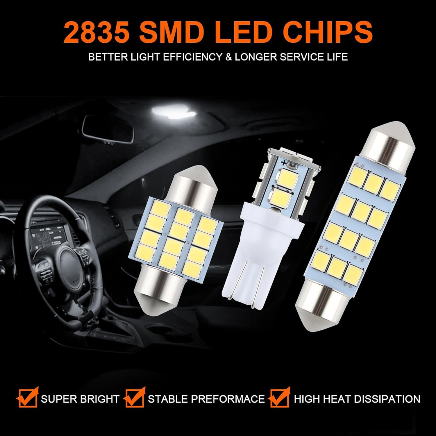 iFunyLED 24-Piece Dome Light LED Bulb Kit - Cool White Interior Replacement Lights for Car