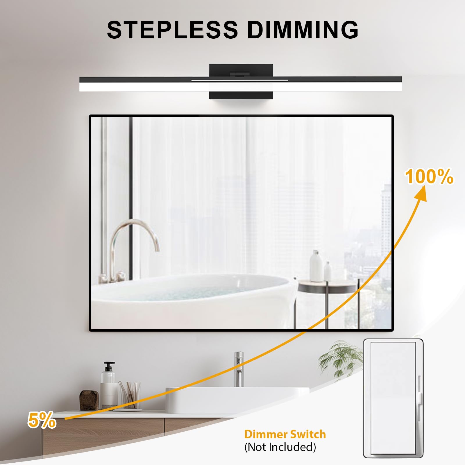 Izorro 40 Inch Modern Led Vanity Light Bar For Bathroom  Ip44 (Dimmable & Adjustable & Retractable) Black Bathroom Lighting Fixtures Over Mirror 6000K