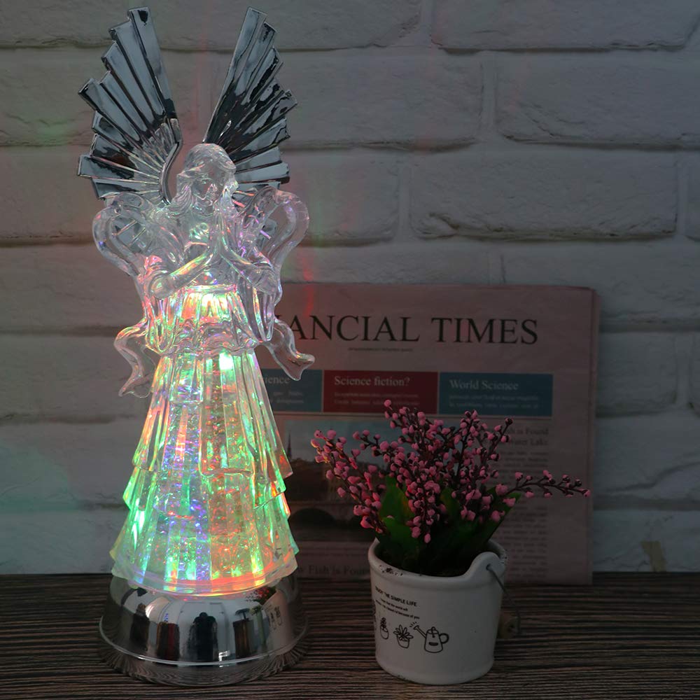 Wondise 14 Color Changing Lighted Water Lamp with 6 Hour Timer, Battery Operated LED Angel Lights Swirling Water Glitter Christm