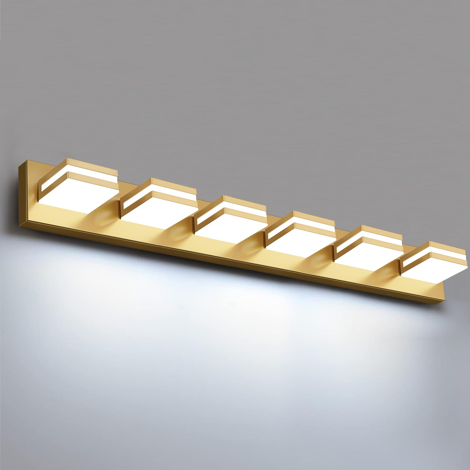 IZORRO LED Modern Bathroom Lights Fixtures(6-Light Dimmable) Gold Acrylic Wall Lighting Vanity Lights for Bathroom Over Mirror - 6000k 36In (No Assembly Required)