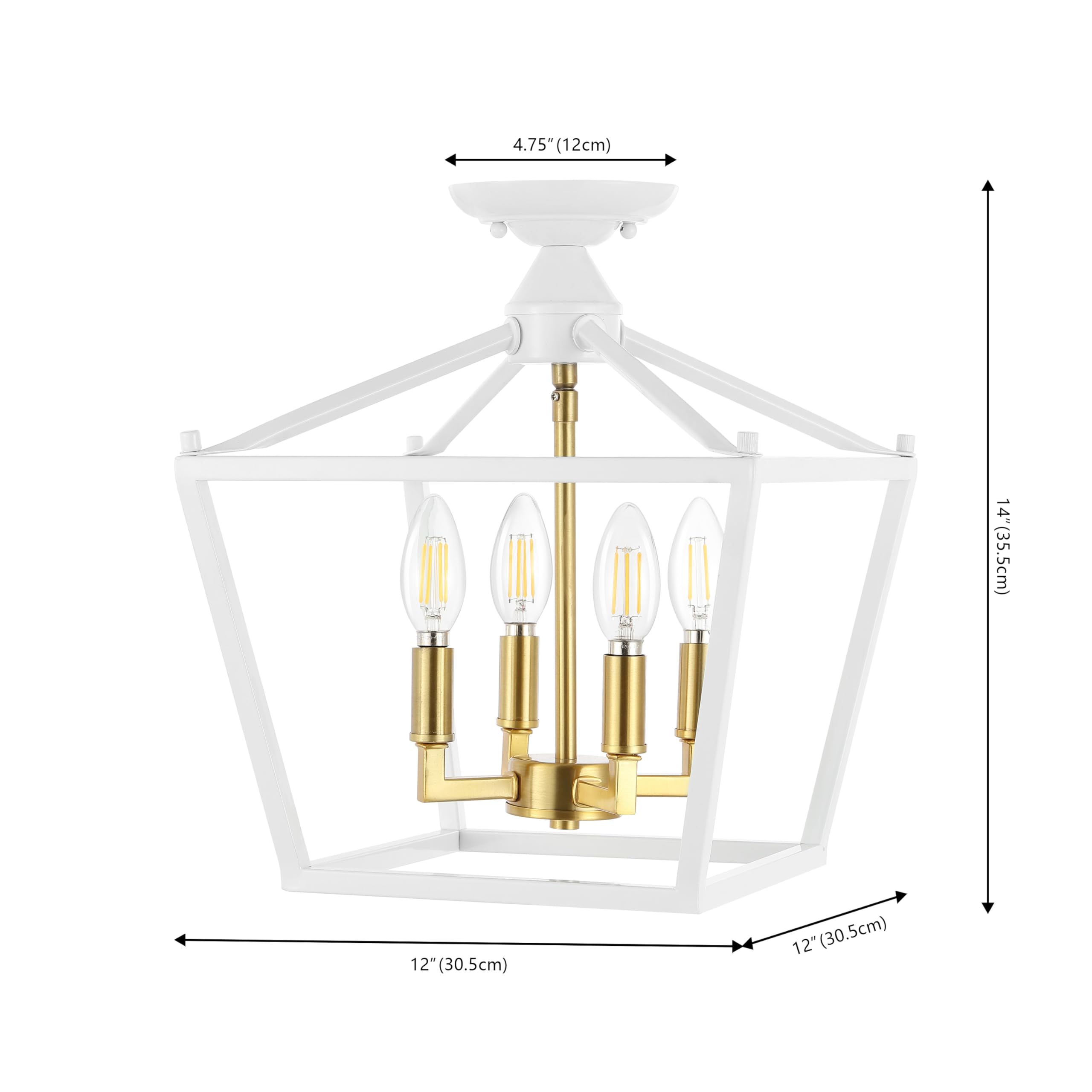 JONATHAN Y Plains Mini Lantern 4-Light LED Flush Mount 12in Metal White/Brass Gold Model JYL7610F