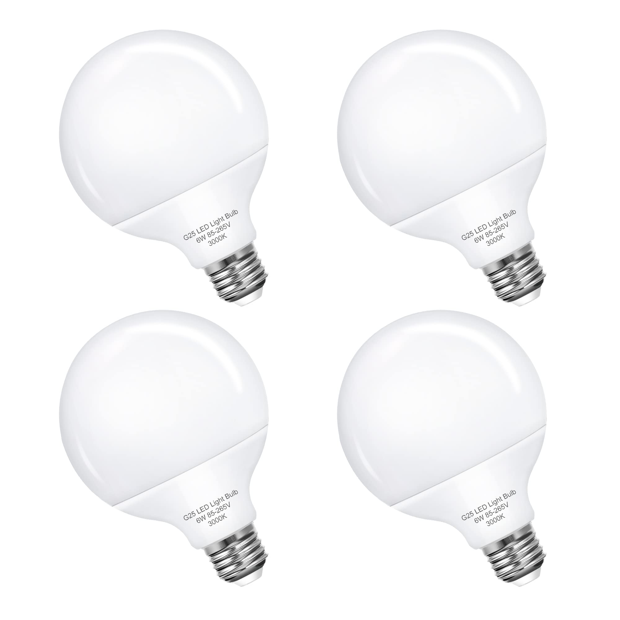 G25 LED Vanity Globe Light Bulb, 60W Equivalent Incandescent Bulbs for Vanity Bathroom Mirror Light Bulb, 3000K Soft White E26 B