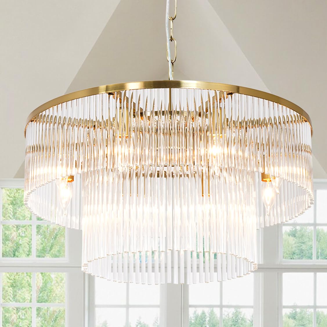 Akeelighting Modern Chandeliers Brass Glass Chandelier Lighting 8 Lights Round Dining Chandelier Light Fixture Ceiling Entryway 