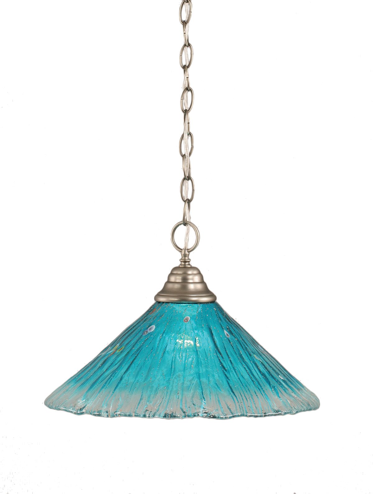Toltec Lighting 10-Bn-715 One-Light Chain Pendant Brushed Nickel Chain Pendant With Teal Crystal Glass, 16-Inch