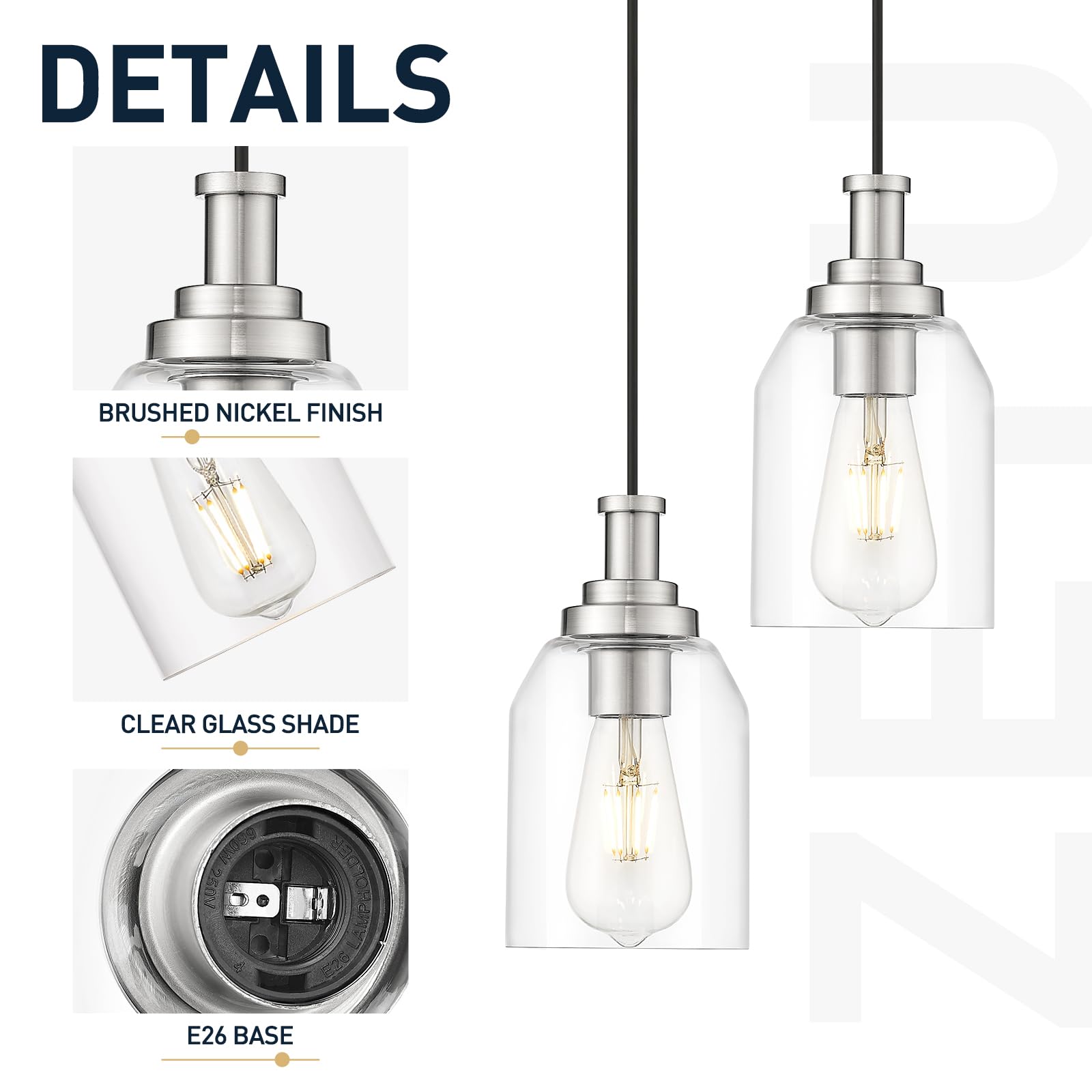 Zeyu Pendant Lights Kitchen Island, Modern Kitchen Pendant Lighting Over Island For Dining Room, Brushed Nickel Hanging Lights F