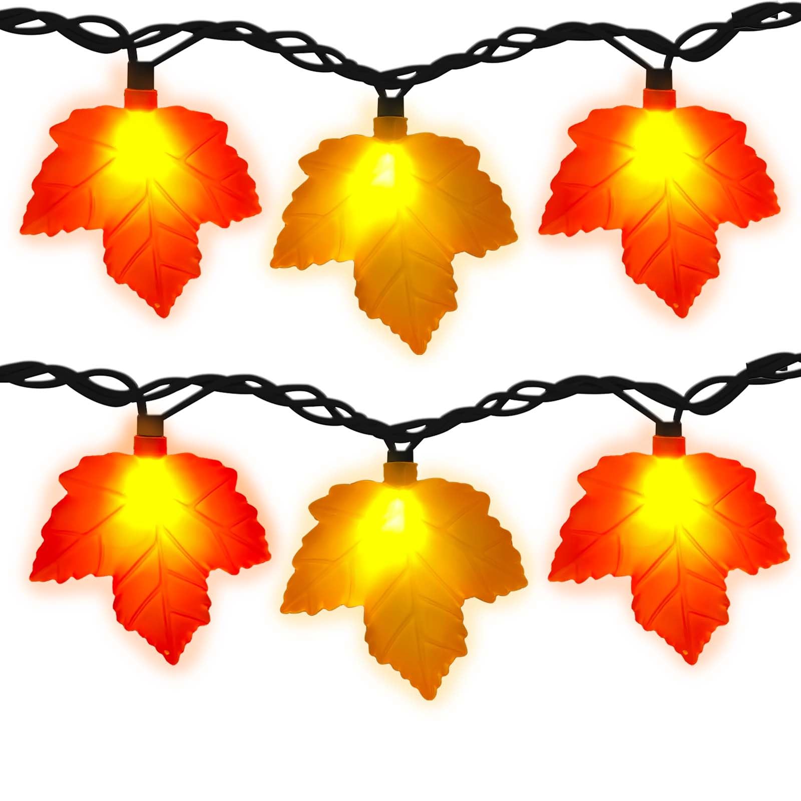 Fall Decor Maples Leaf String Lights, 8.5FT LED Maple Leaf Lights with 10 3D Maple Leaf Fall Light, Plug In Fall Decorations for Indoor Outdoor Thanksgiving Christmas Halloween Harvest-Orange/Yellow