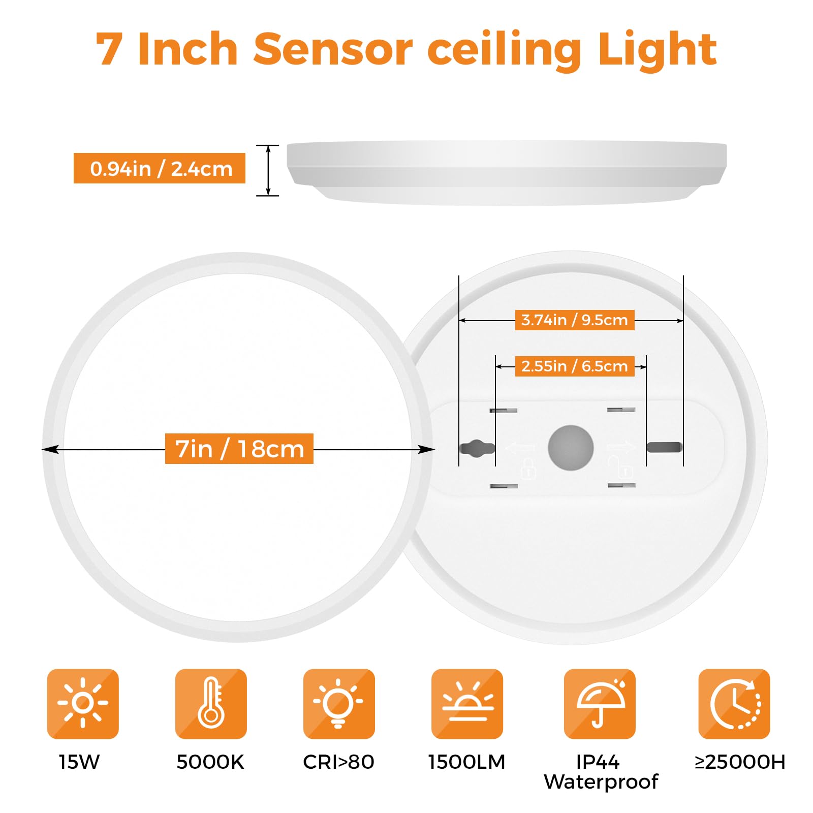 Slochi 2 Pack Motion Sensor Light Indoor Wired, 5000K Closet Lights Motion Sensored, 15W 1500Lm 7 Inch Led Ceiling Light Fixture
