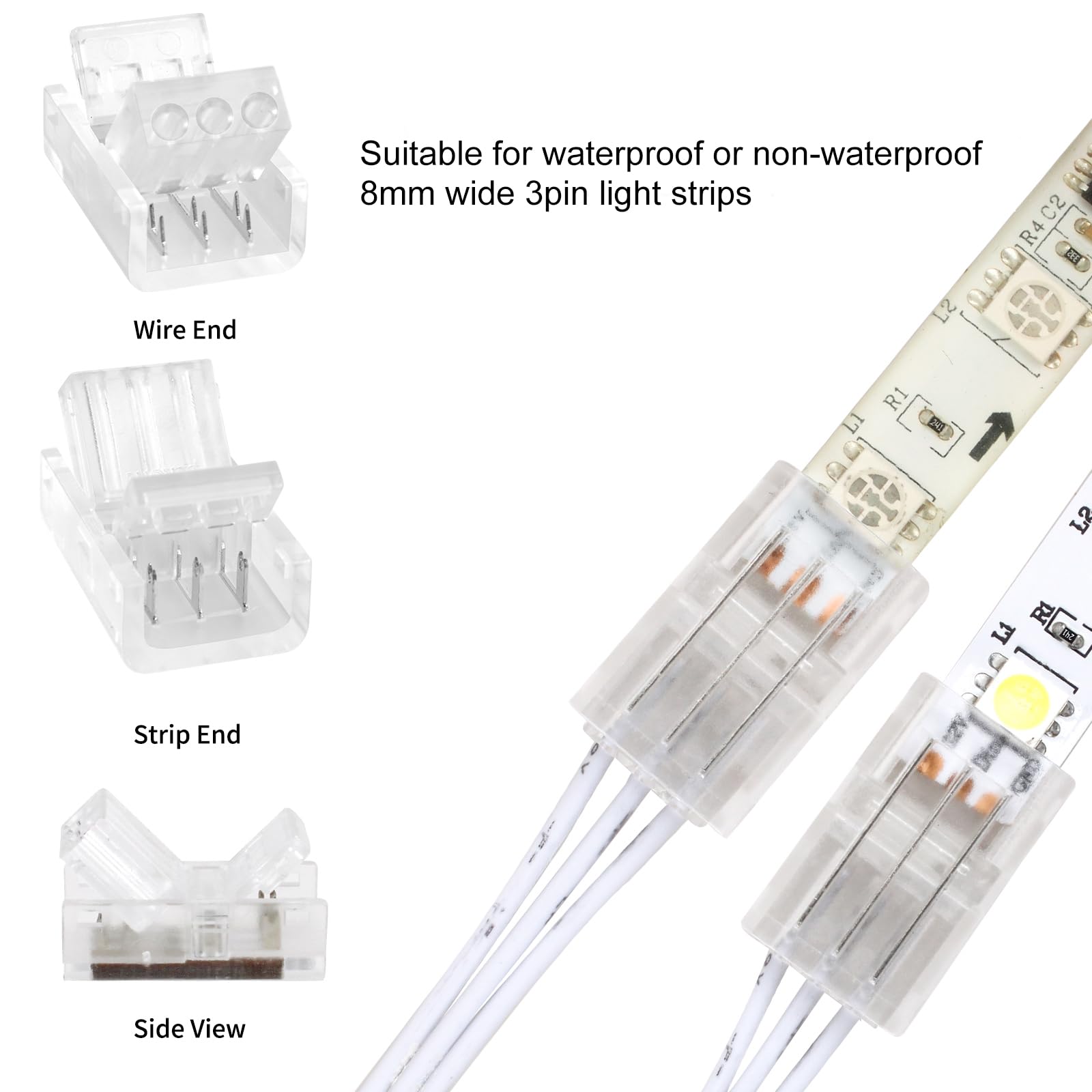 Rgbzone 3 Pin 8Mm Led Connector Kit With 10Pcs Led Connectors And 32.8Ft 3 Pin Extension Wire For 8Mm Ip20 Ip65 Smd 5050 Dream C