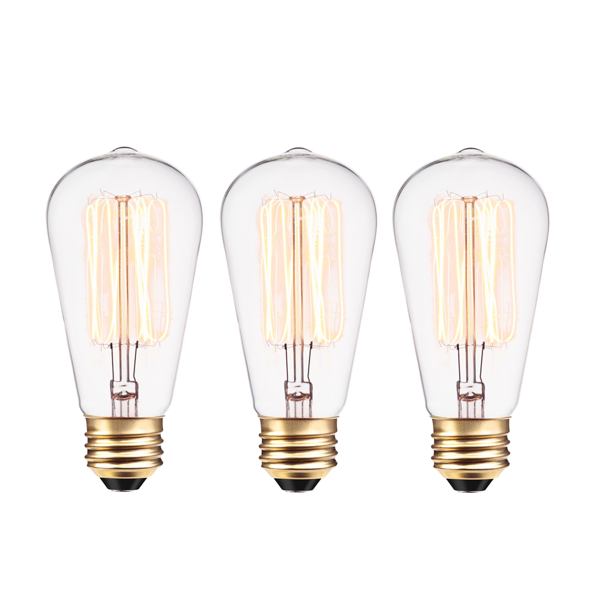 Globe Electric 31324 40W Vintage Edison S60 Squirrel Cage Incandescent Filament Light Bulb 3-Pack, E26 Base, 145 Lumens, Edison 