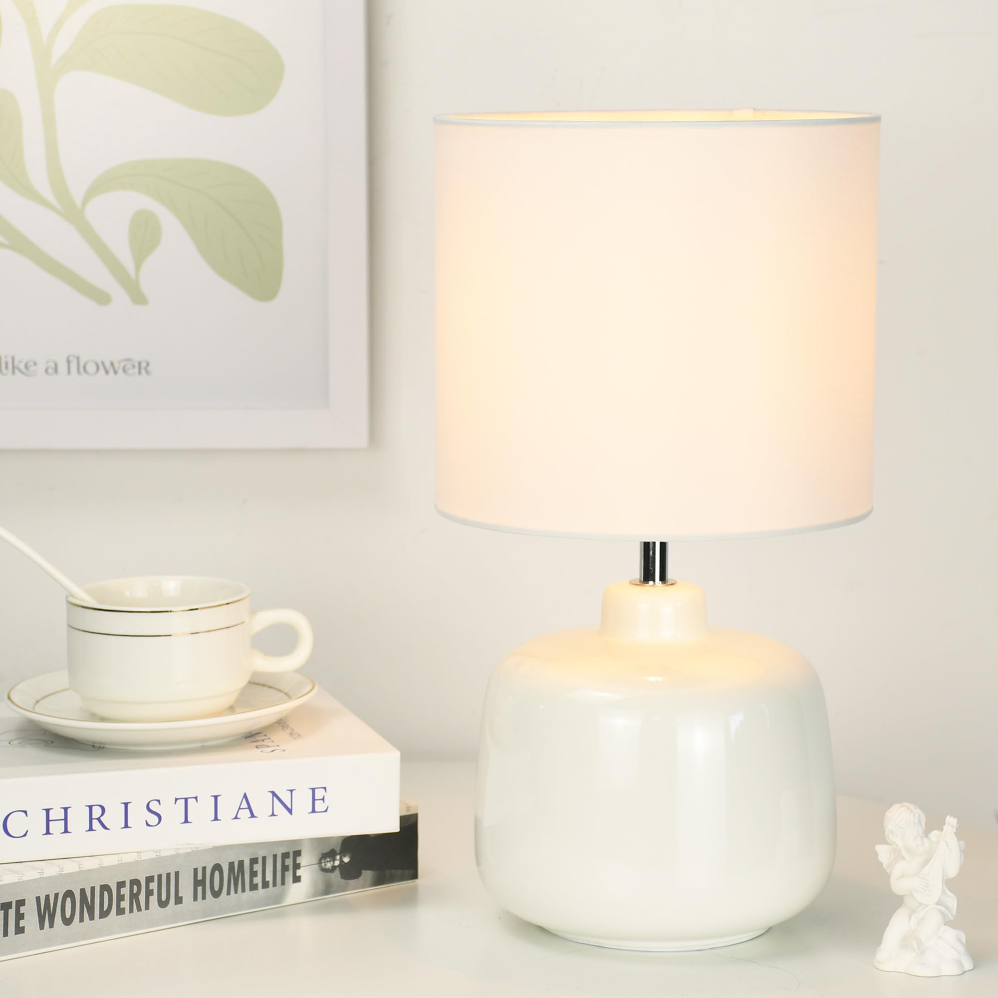 Lampwell Oslo Small Ceramic Table Lamp for Living Room and Bedroom,Modern Kids Night Table Lamp,F7.09  H13.39IN,Bulb Excluded,Of