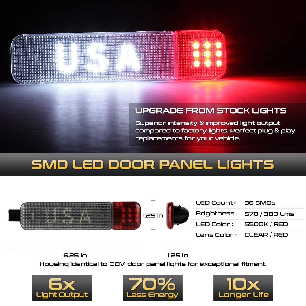 VIPMOTOZ LED Interior Door Panel Light - Clear Lens, Black Housing, Driver & Passenger Side, Compatible with 1995-2007 Silverado Sierra