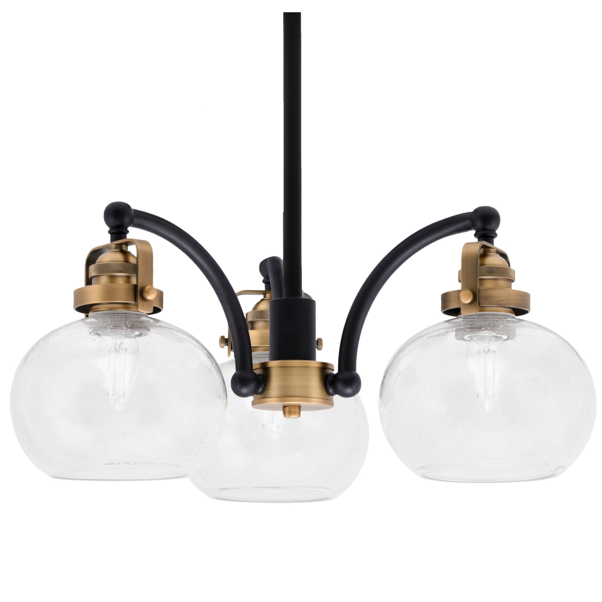 Easton Downlight, 3 Light, Chandelier Shown In Matte Black & Brass Finish With 7&quot; Clear Bubble Glass