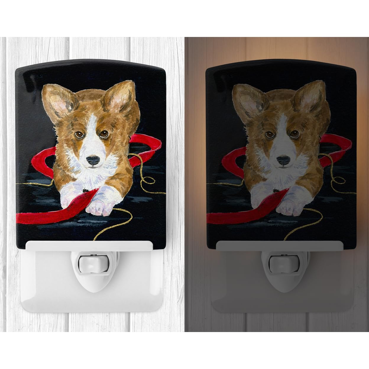 Caroline'S Treasures Ss8570Cnl Corgi Ceramic Night Light Compact, Ul-Certified, Ideal For Bedroom, Bathroom, Nursery, Hallway, Kitchen, 6X4X3, Multicolor