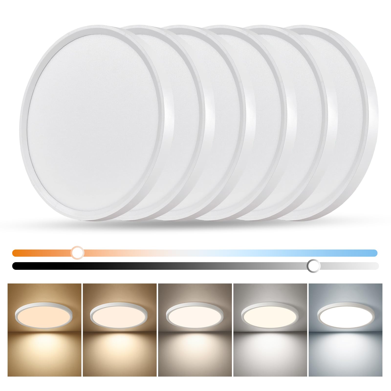 TLZ LED Flush Mount Ceiling Light, Dimmable 12Inch, 24W, 2520LM, Color Temperature Selectable, White, Model FY102-D30023-5D