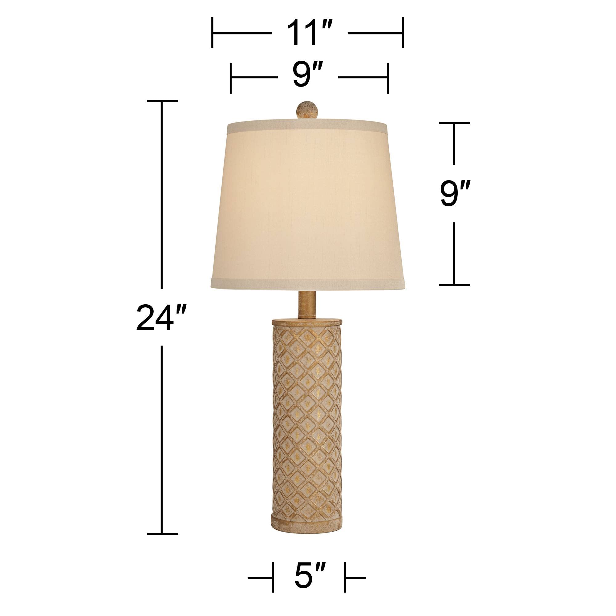 360 Lighting Gisele Table Lamps Set of 2, 24in High, Gold Wash Resin, Tapered Drum Shade, Traditional Cottage Style