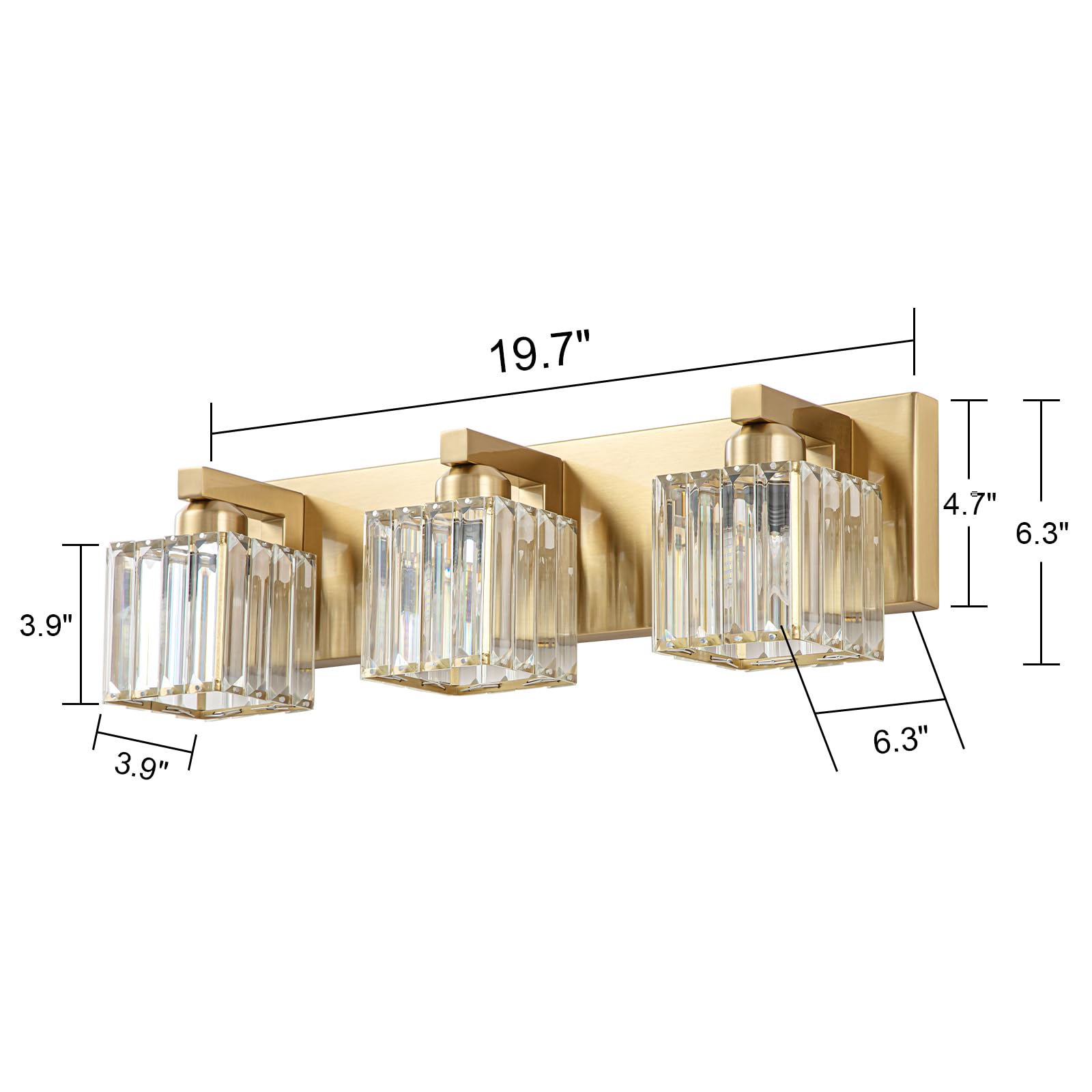 Huoku Gold Crystal Bathroom Vanity Lights Modern 3-Lights Bathroom Lighting Fixtures Over Mirror, Gold Crystal Wall Light With S