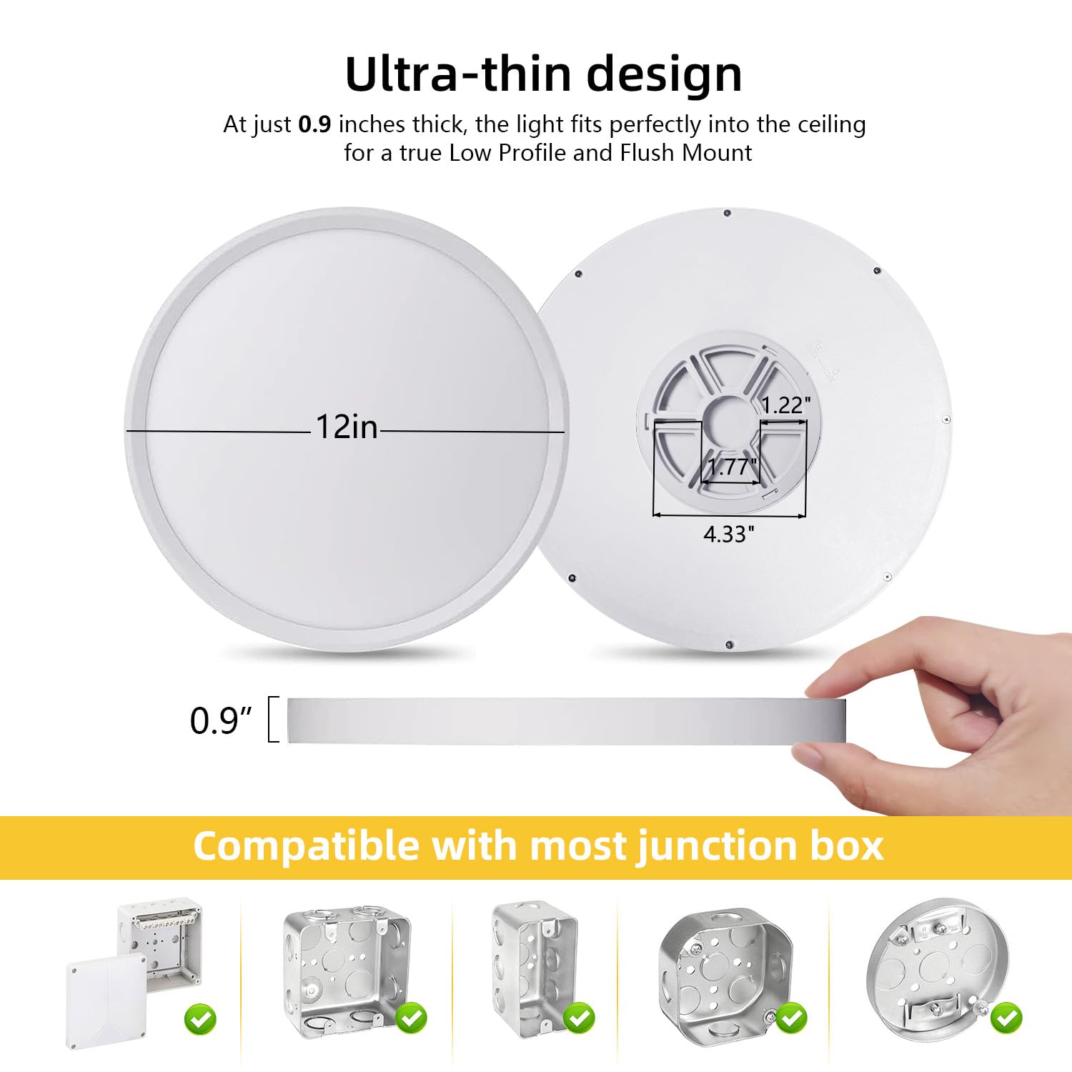 4 Pack 12 Inch Led Flush Mount Ceiling Light: 24W 2520 Lm Ultra-Slim Low Profile Led Ceiling Light, 3000K/4000K/6000K 3 Color Selectable Led Round Flat Ceiling Light For Room Hallway Bathroom, White