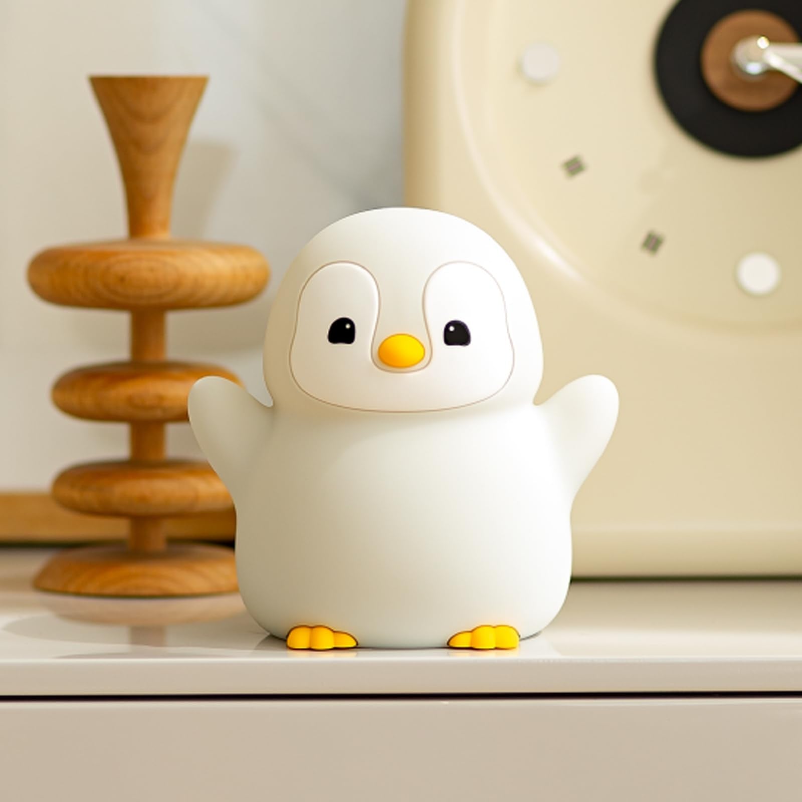 ATSUI Happy Penguin Night Light, LED Squishy Lamp, 4.65x3.69x4.67in, Gray, Model DS-PG-01, Nursery Decor, Dimmable