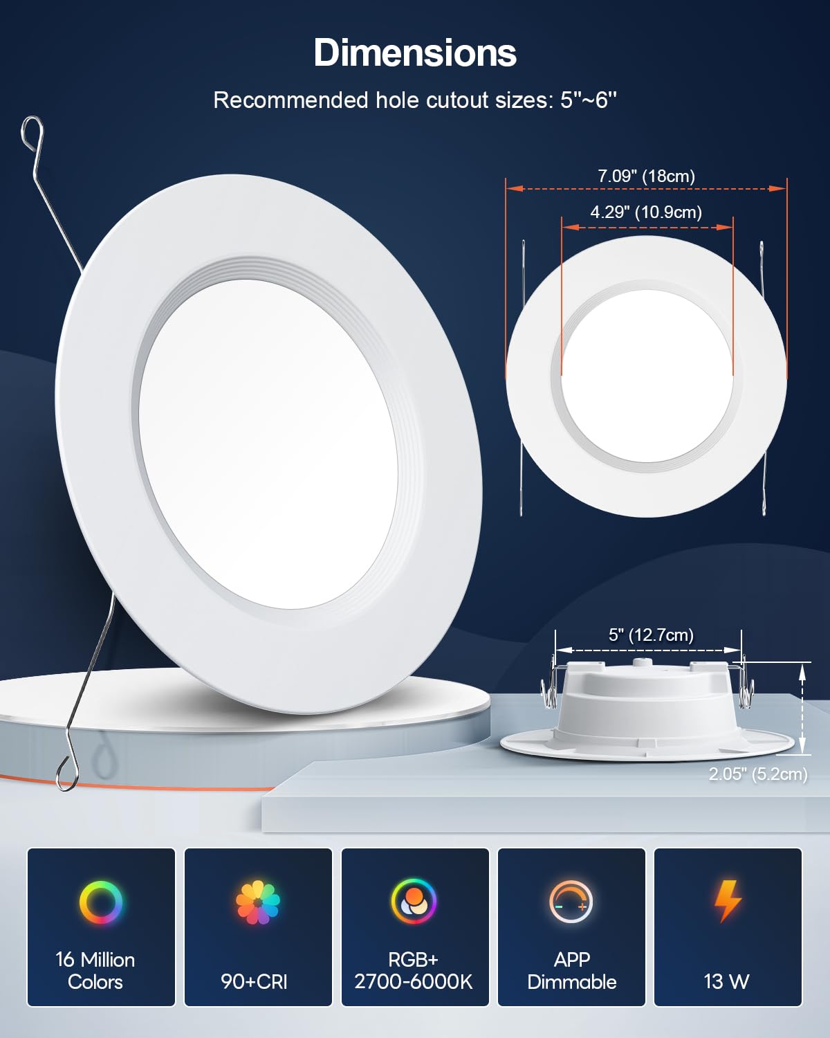 Varicart Smart Recessed Lighting 6 Inch  Rgbcw Color Changing Smart Can Light Bluetooth Connect  Flicker Free  13W 1300Lm  Dimmable Retrofit Downlight Works With Alexa Voice & App Control  12 Pack