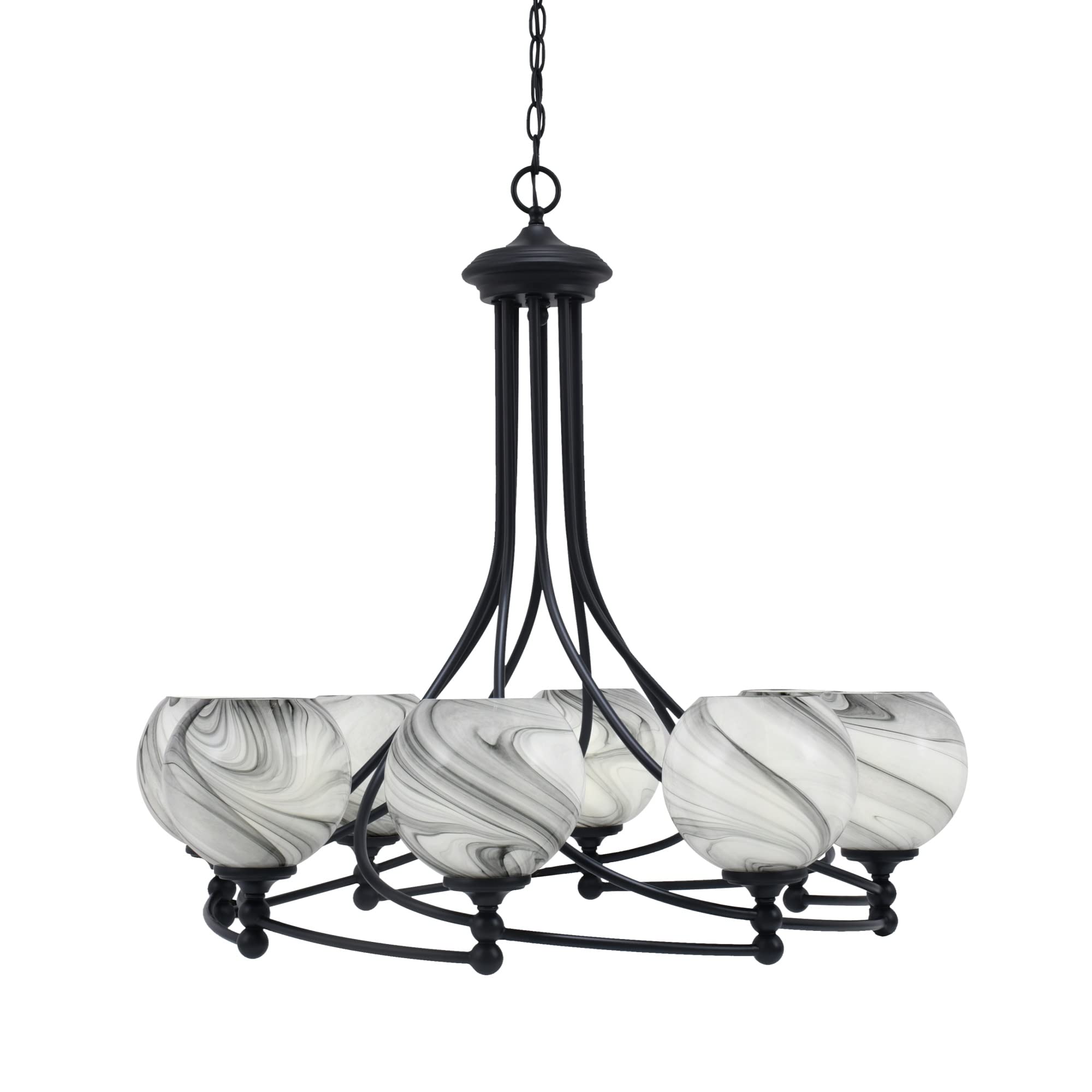 Capri Uplight, 8 Light, Chandelier Shown In Matte Black Finish With 5.75&quot; Onyx Swirl Glass