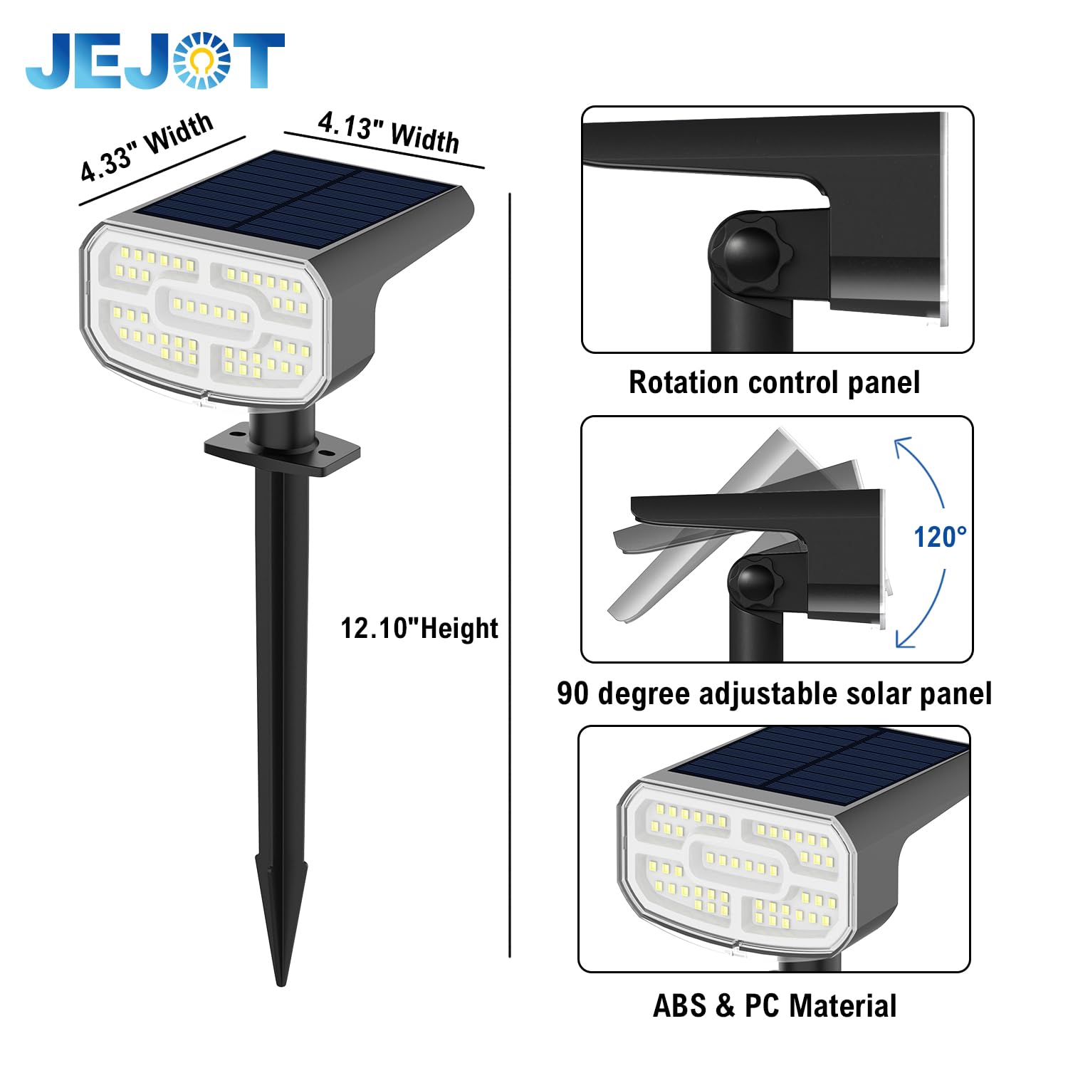 Jejot Solar Lights Outdoor Waterproof Ip65  Super Bright Led  2Cct 4 Lighting Modes 3000K/6500K Selectable  Solar Powered Yard Garden Solar Spot Lights For Outside Landscape Auto On/Off -2 Pack