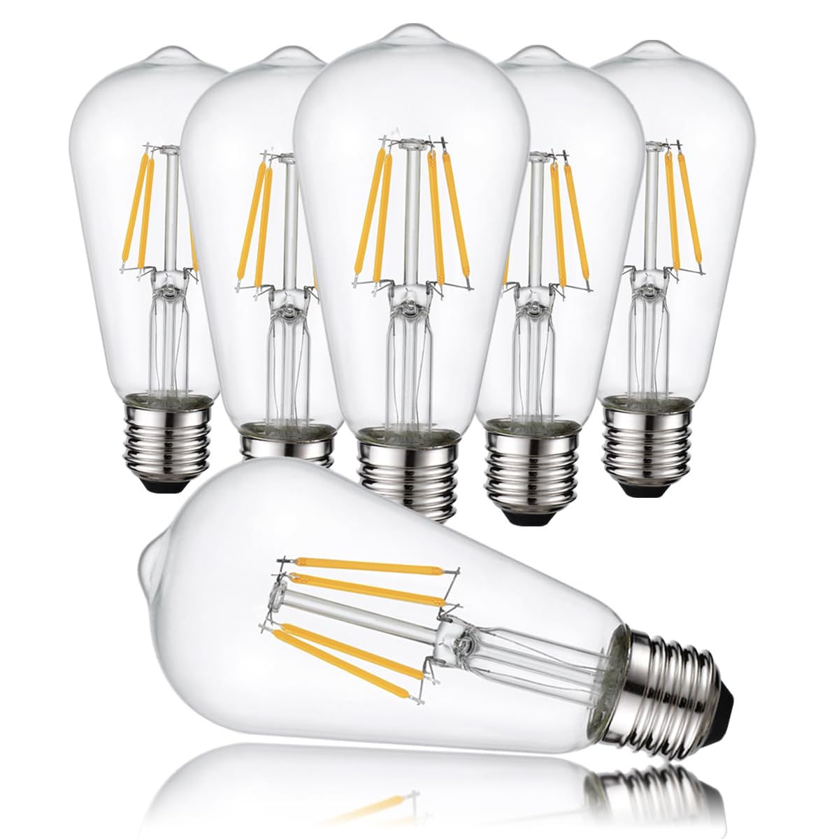 Hession Vintage Led Edison Bulb, Medium E26 Led Bulbs 40W Equivalent, 6-Pack Dimmable Light Bulbs, High Brightness 400Lm Warm Wh