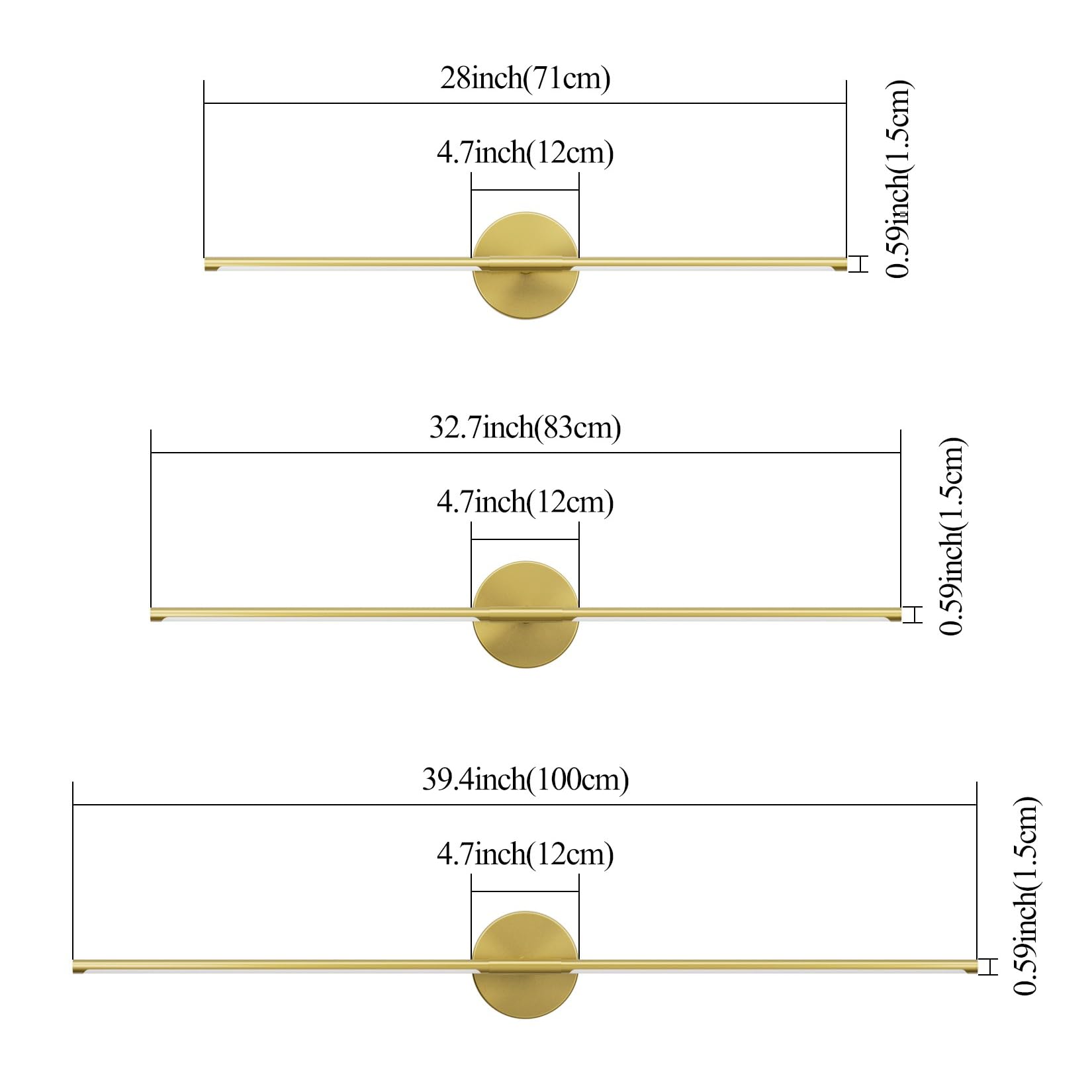 Coinmit 40-Inch Gold Wall Sconces Set of Two, 360° Rotate Modern Metal Vanity Light for Bathroom & Living Room, 30W, 3000K