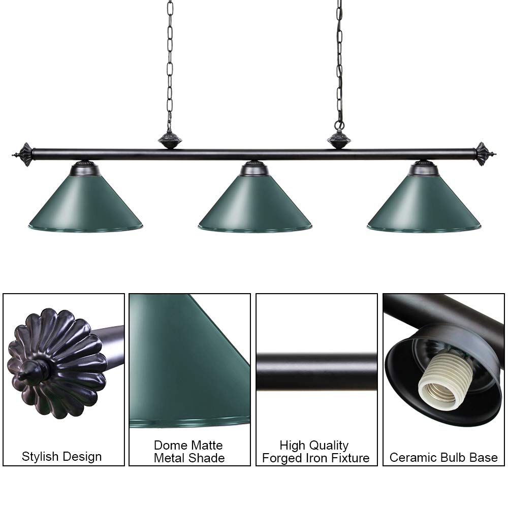 Wellmet Pool Table Light, 59Hanging Billiard Lights, Adjustable Kitchen Island Lighting Fixture For Billiard Bar Table, Green