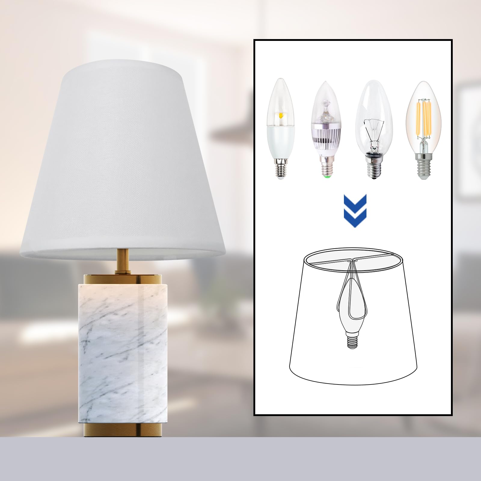 Tsnamay 6Pcs Handmade Chandelier Shades,Linen Clip On Chandelier Lamp Shades,Small Lamp Shades Set Of 6 For Chandelier Lampshade,Beige White