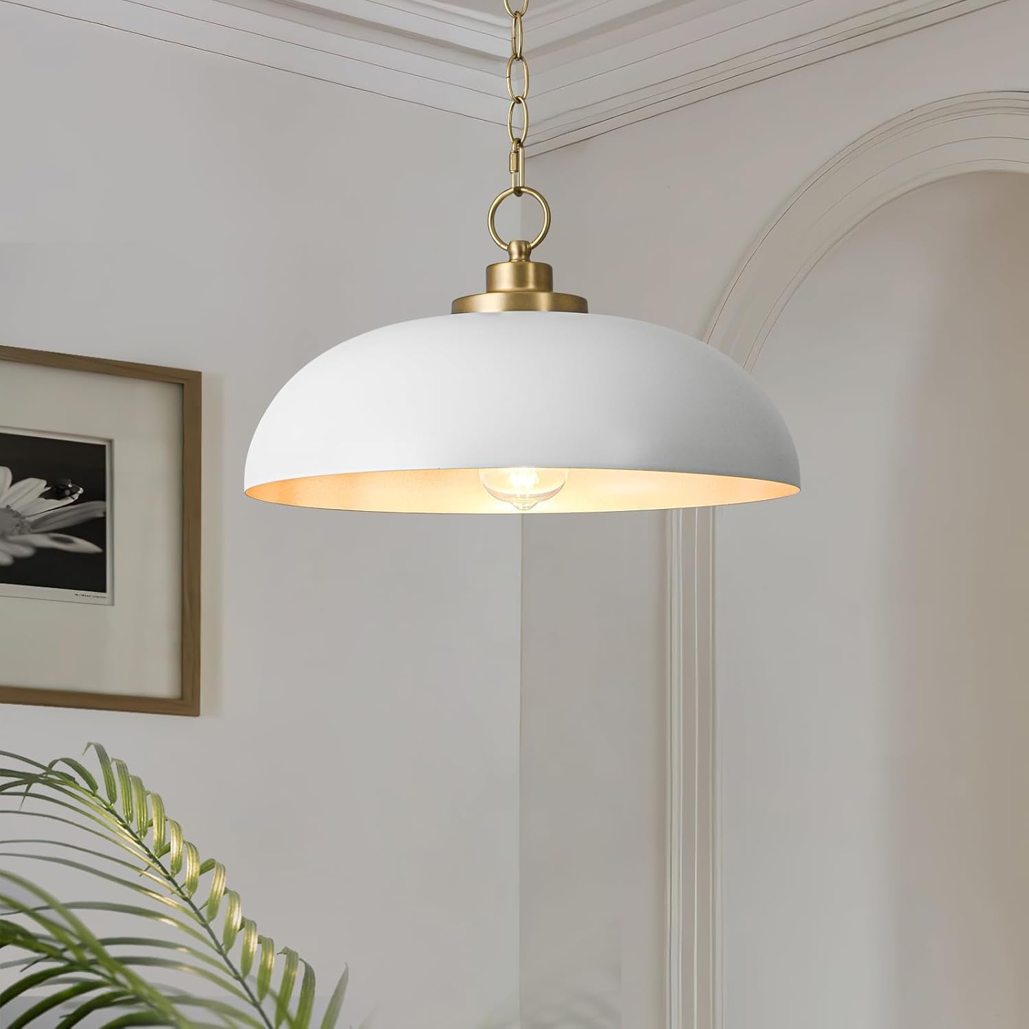 Lingkai 15.7 Pendant Light Fixtures, Farmhouse Pendant Lights Kitchen Island, White Hanging Ceiling Light for Kitchen Island Din