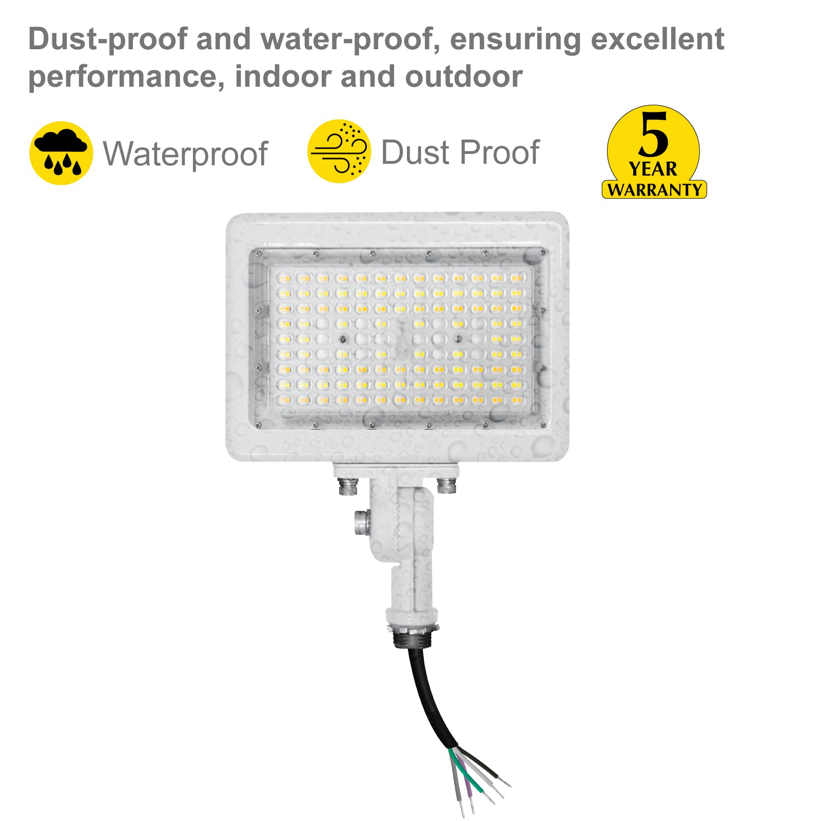 Nuwatt 90W Led Flood Light, 3Cct 3000K/4000K/5000K Selectable, Ip65 Waterproof Lighting, Adjustable Knuckle Mount, 12600Lm, 0-10V Dimmable, 120-277V, Outdoor Security Floodlight For Yard, White, Ul