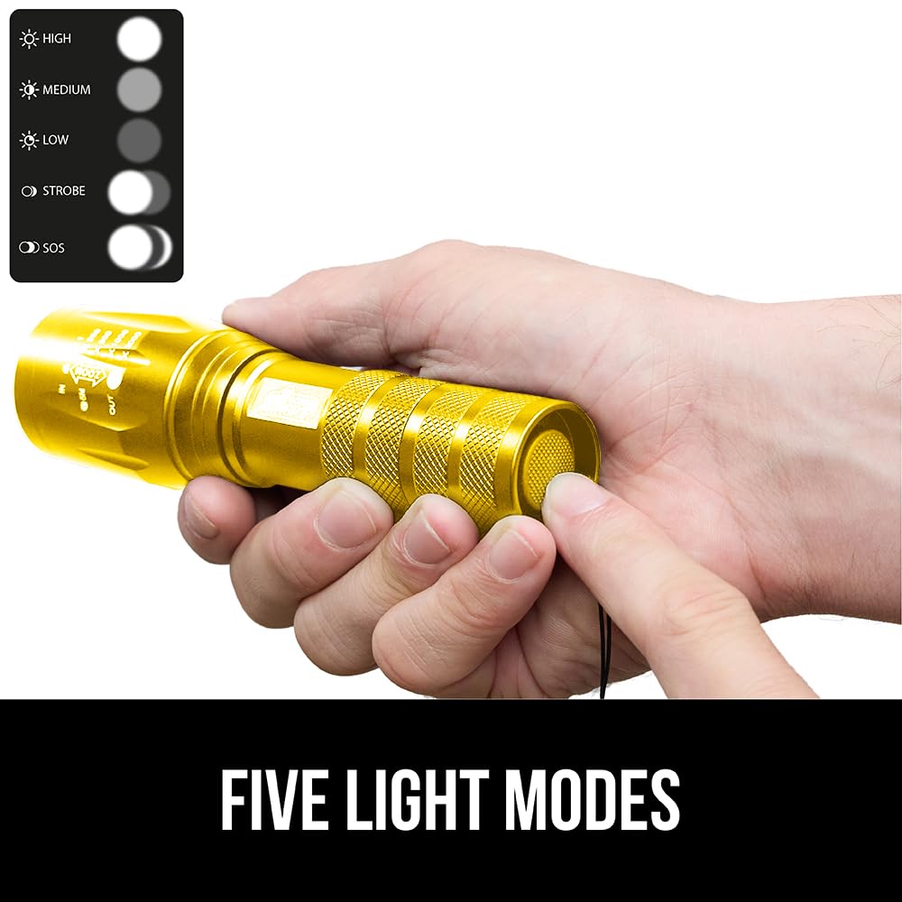 GORILLA GRIP Powerful LED Tactical Flashlight, 750 FT High Lumens 5 Adjustable Modes, Water Resistant, Ultra Bright Zoom Flashli