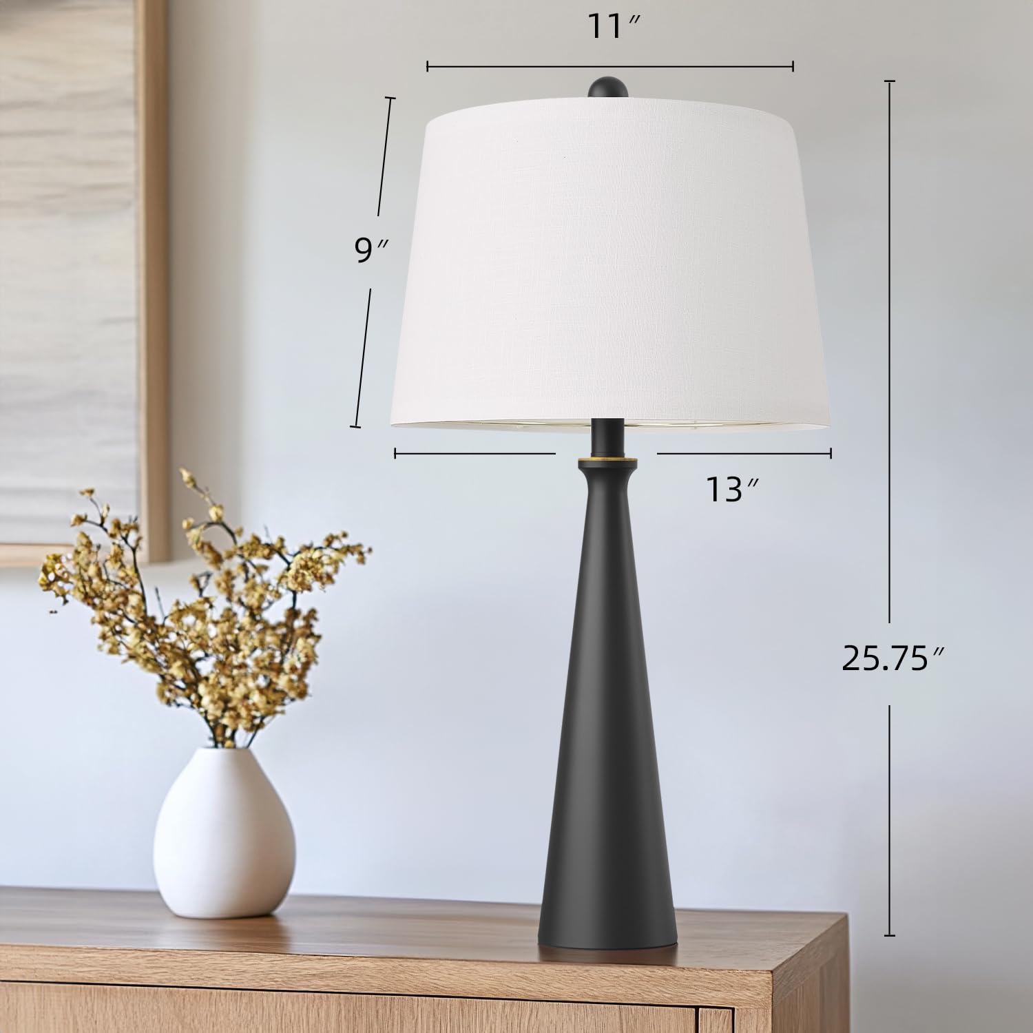 Oneach 25.75'' Modern Table Lamp Set Of 2, Bedside Lamps With Usb Ports, Black Nightstand Lamps Set For Living Room Bedroom Hous