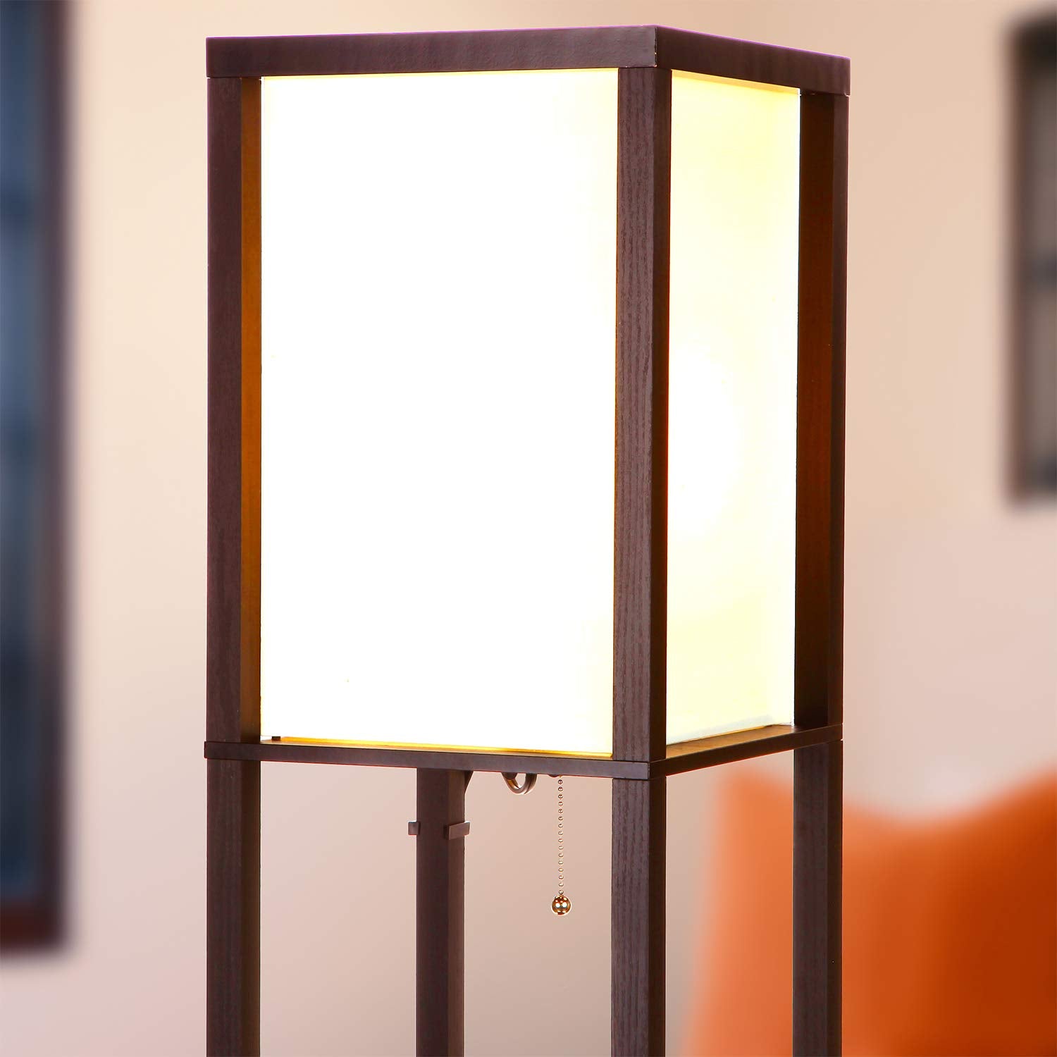 Brightech Maxwell Floor Lamp with USB Ports, Wireless Charging, Wood, Havana Brown, Model 3P-2UPC-9RVE