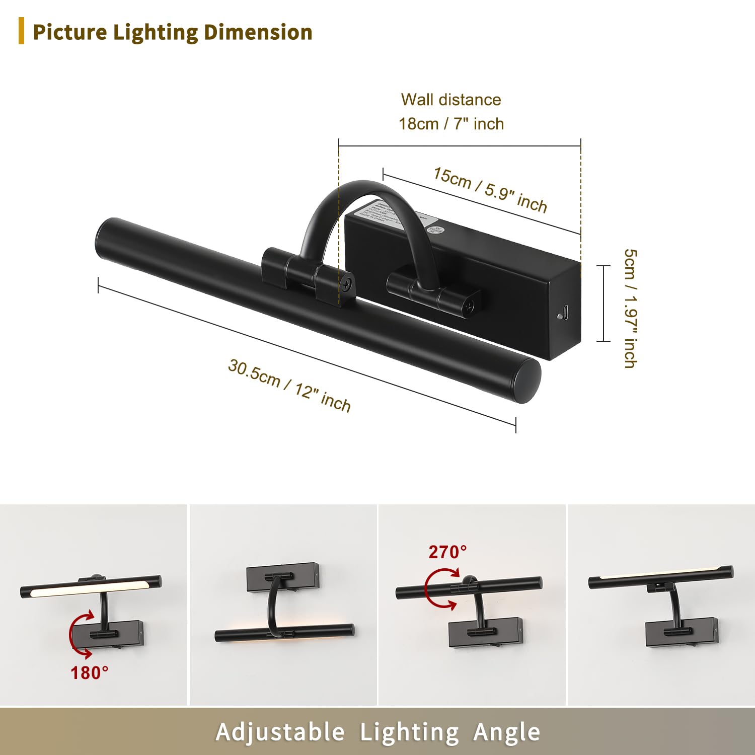 Desoop Battery Operated Picture Lights For Wall Black Art Light Wireless Gallery Lights With Timer And Remote 12 Inch 2W Warm Wh