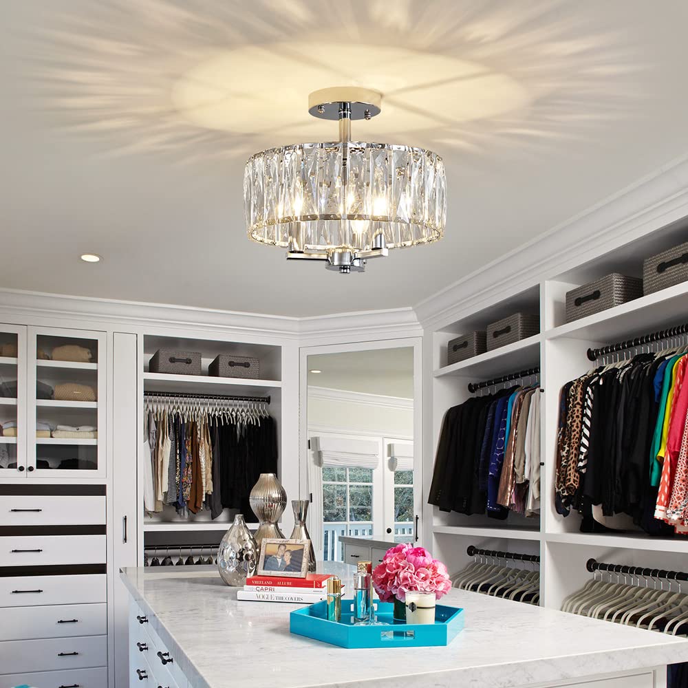 Agv Lighting Cl003F K9 Crystal Ceiling Light Fixture, Modern Semi Flush Ceiling Lights, Perfect For Living Room, Bedroom, Dining