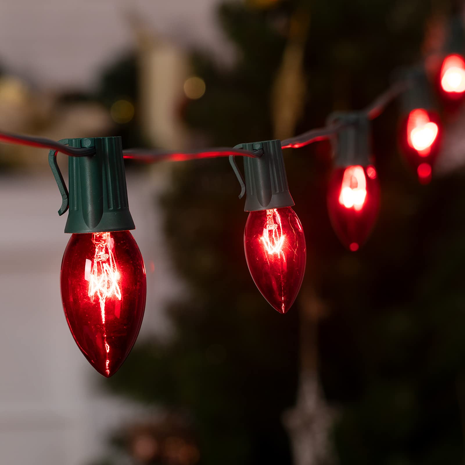 Minetom C9 Christmas String Lights Red Bulbs 25FT Green Wire Vintage Outdoor Indoor Holiday Decoration Model GYPI-O257AU
