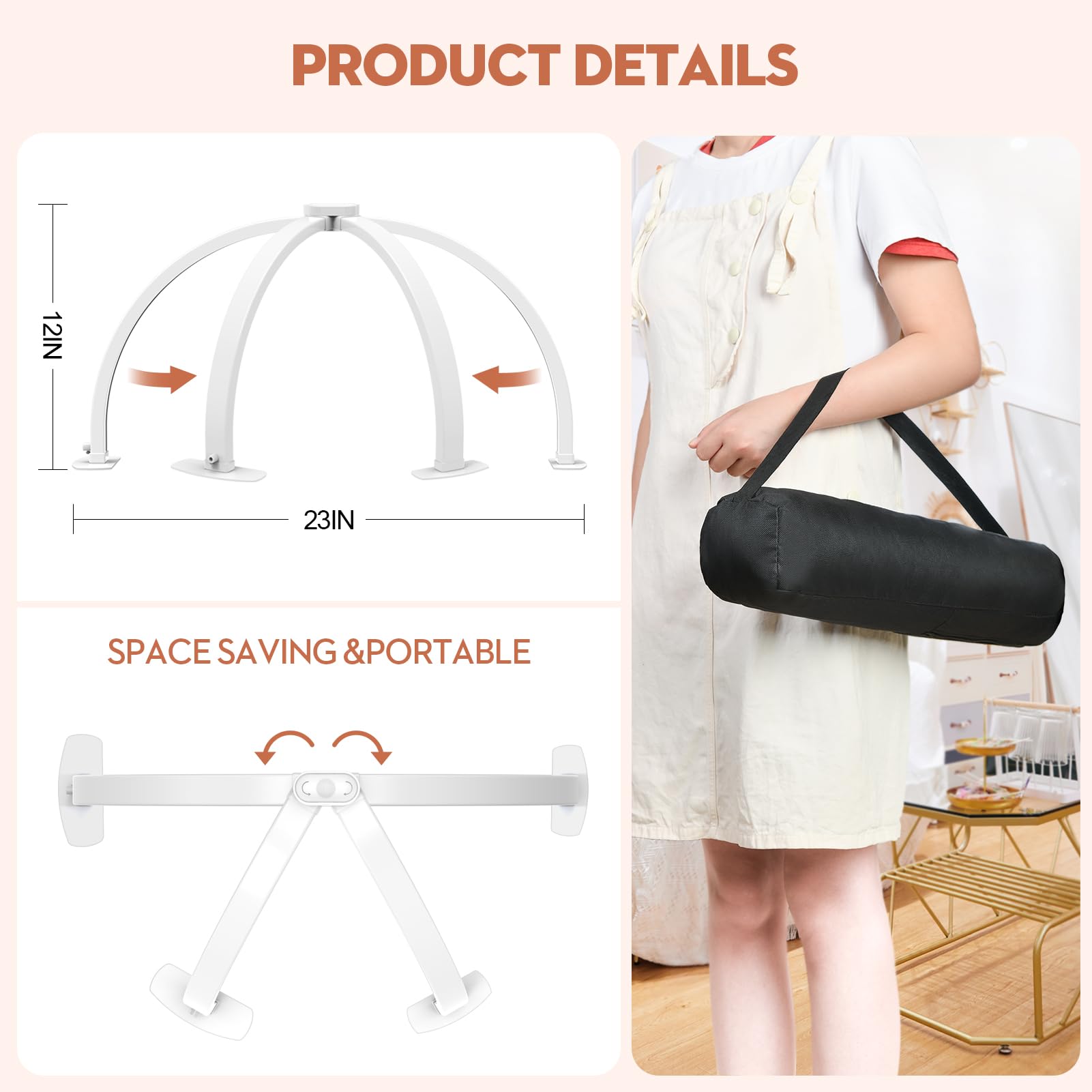 Premium Small Half Moon Led Light For Nail Tech, Foldable Arch Light For Nail Desk Lamp With Phone Stand Perfect For Manicure Ha