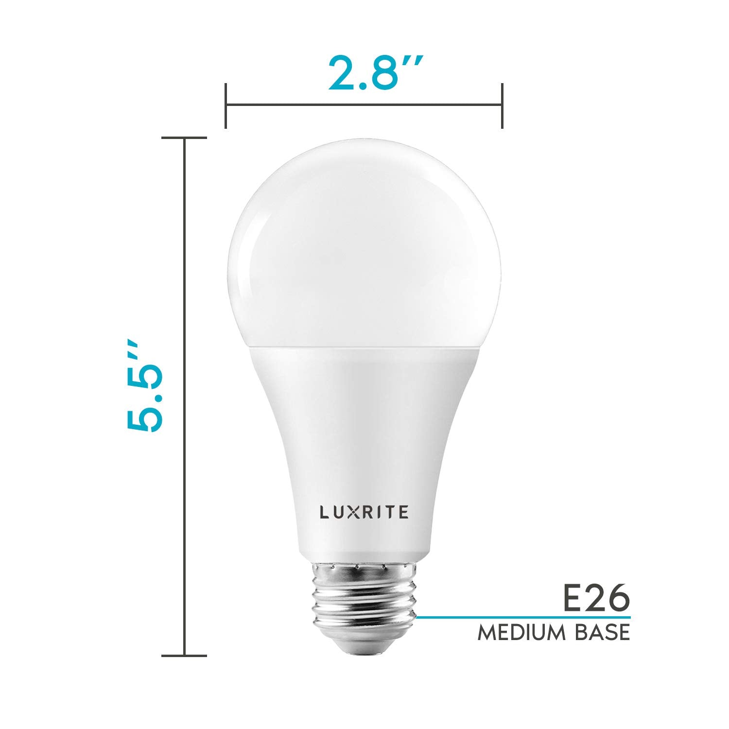 LUXRITE A21 LED Bulbs 150W Equivalent 2550 Lumens Dimmable 22W Energy Star E26 Medium Base 6 Pack Warm White 2700K