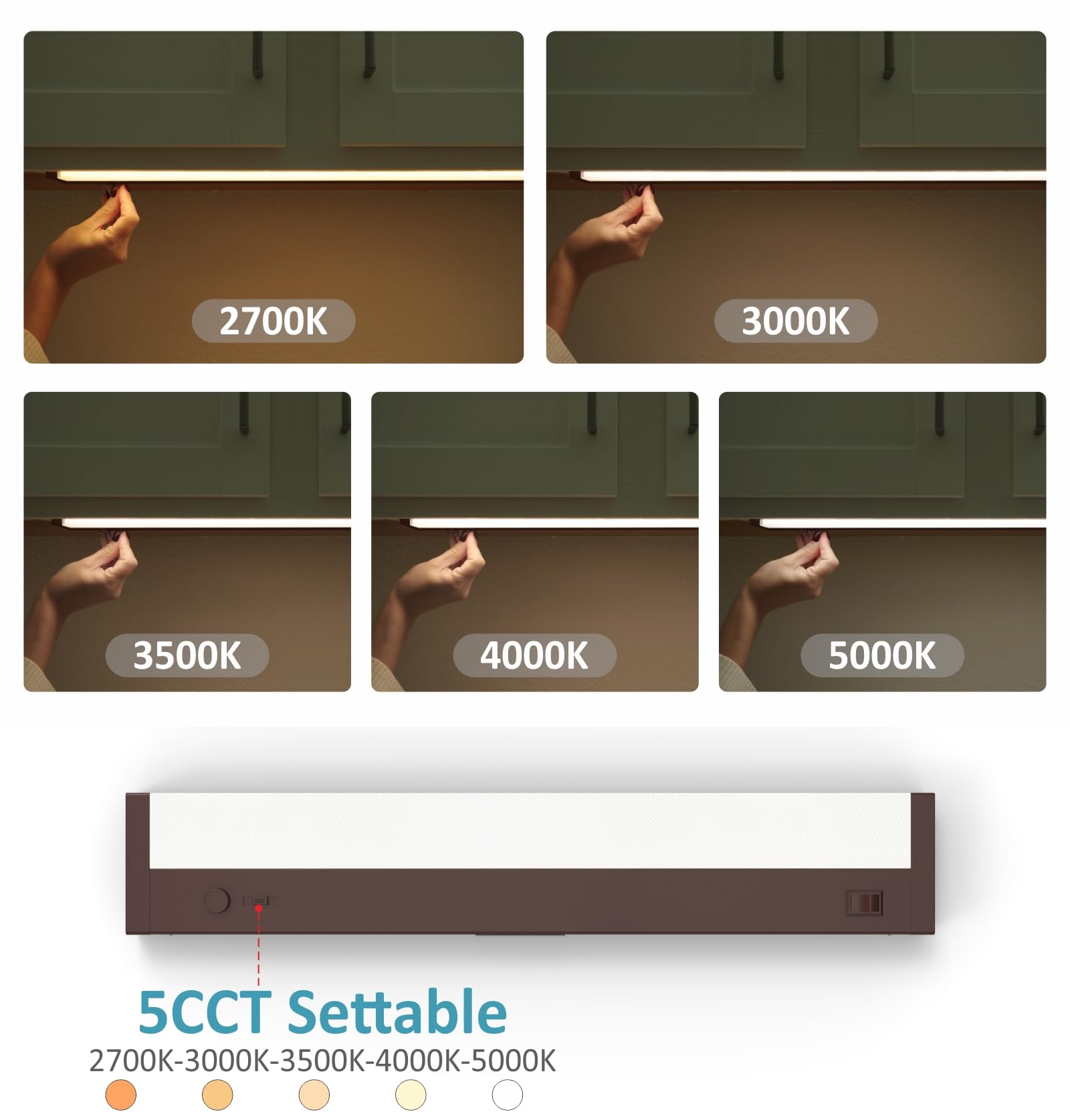 Leetdud LED Under Cabinet Lighting, 16 Inch, 8W Dimmable, 5 Color Options, ETL Listed, Bronze, Model AirKitPro-1608WU-PWM