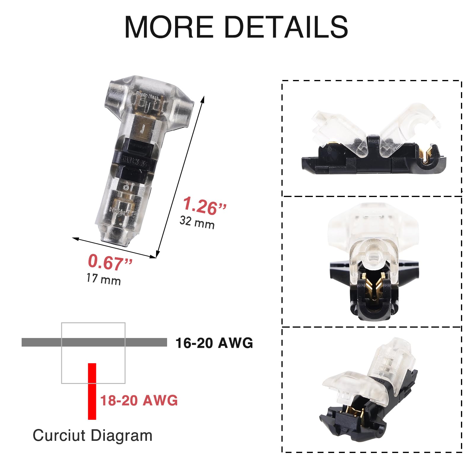 Brightfour Tap Wire Connectors - Solderless 3 Way 1 Pin, 12 Pack, 16-20 AWG