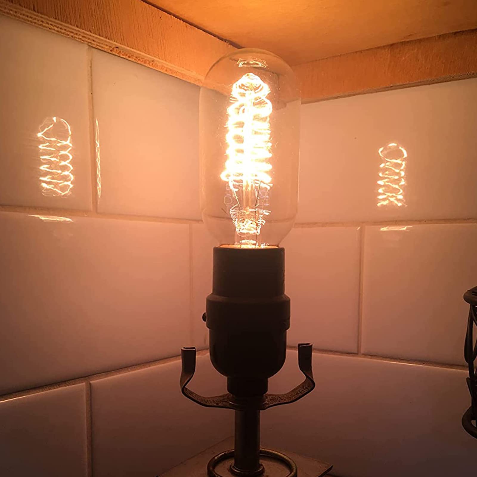GOENDR Edison Tubular Style Bulb T14/T45, Vintage Dimmable Warm Yellow, 40W E26, Squirrel Cage Filament, 4 Pack