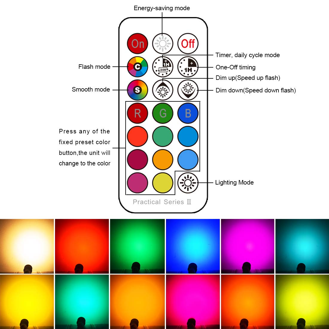 Yangcsl GU10 LED Bulbs, 40W Equivalent, RGB + Warm White, 400LM, 45° Beam Angle, 6 Pack