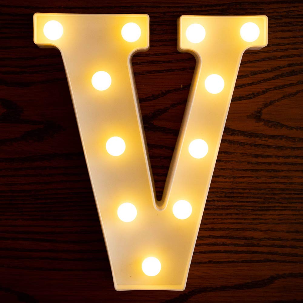 Yorulory LED Letter Lights Sign Letters Light Up Letters Sign for Night Light Wedding Birthday Party Battery Powered Christmas Lamp Home Bar (V)