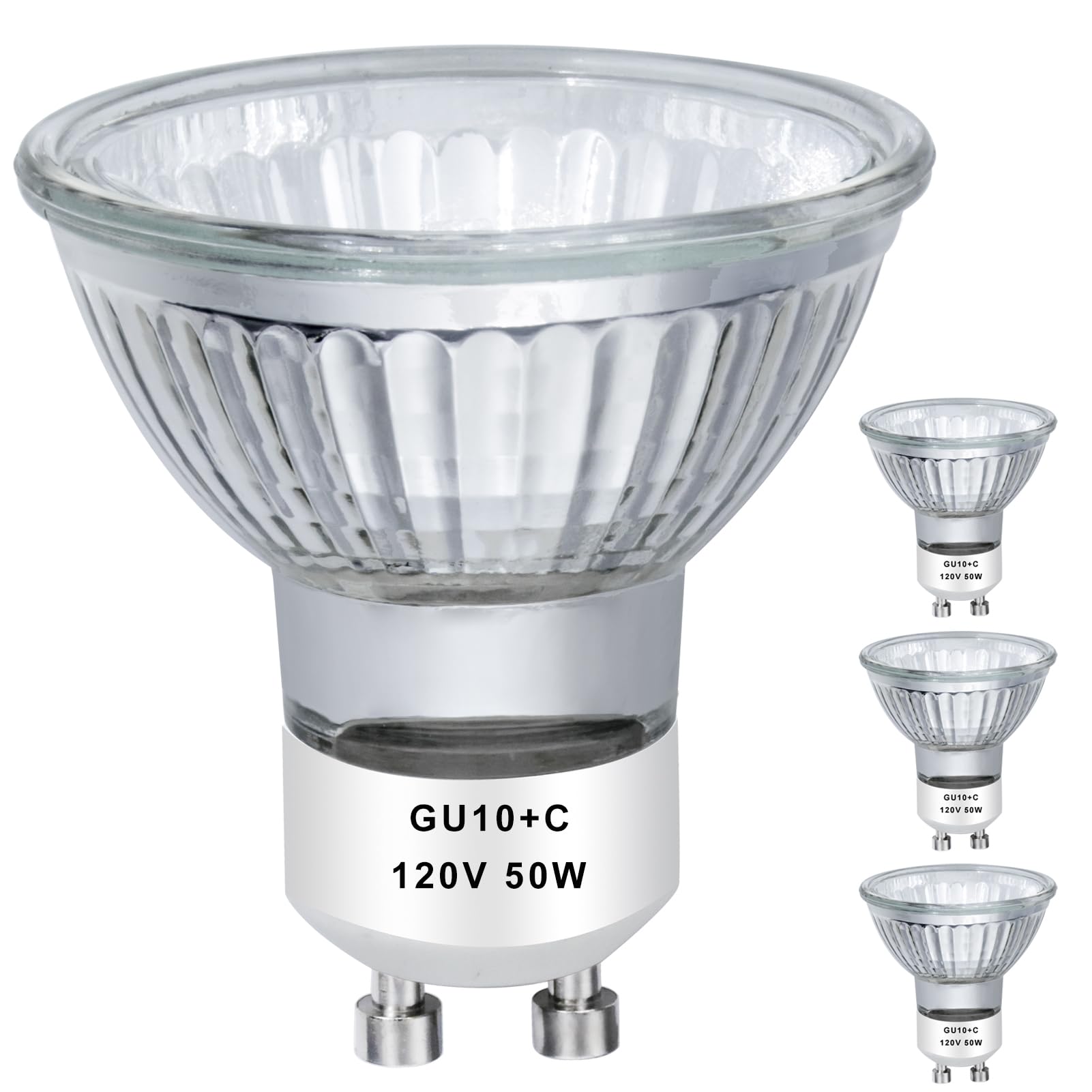Ahevo Gu10 120V 50W Halogen Bulb Mr16 Glass Cover Gu10+C Bulb 2700K Warm White Dimmable, 50W Replacement Bulb For Wax Burner Lig