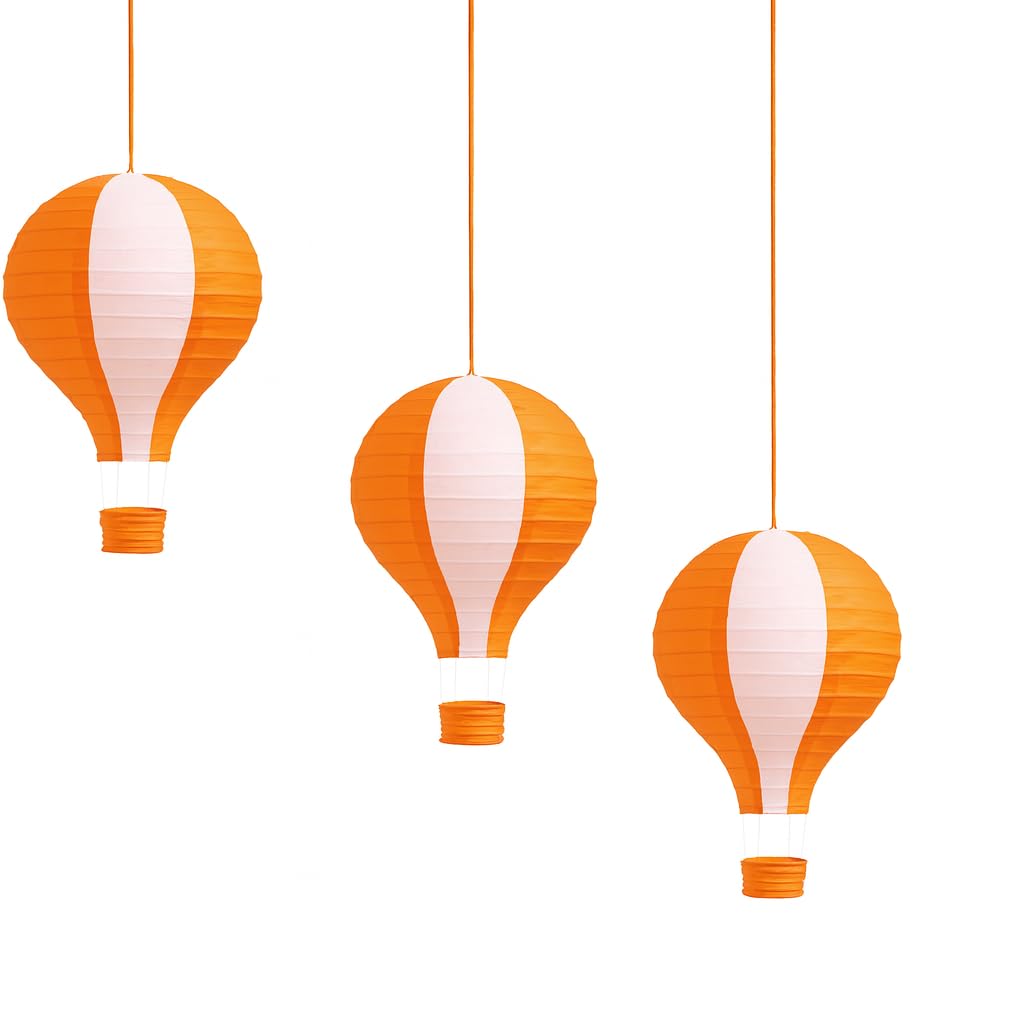 Pack Of 3 Stripy Hot Air Balloon Paper Lantern Wedding Party Decoration Craft Lamp Shade (Orange, 8'' (20Cm))
