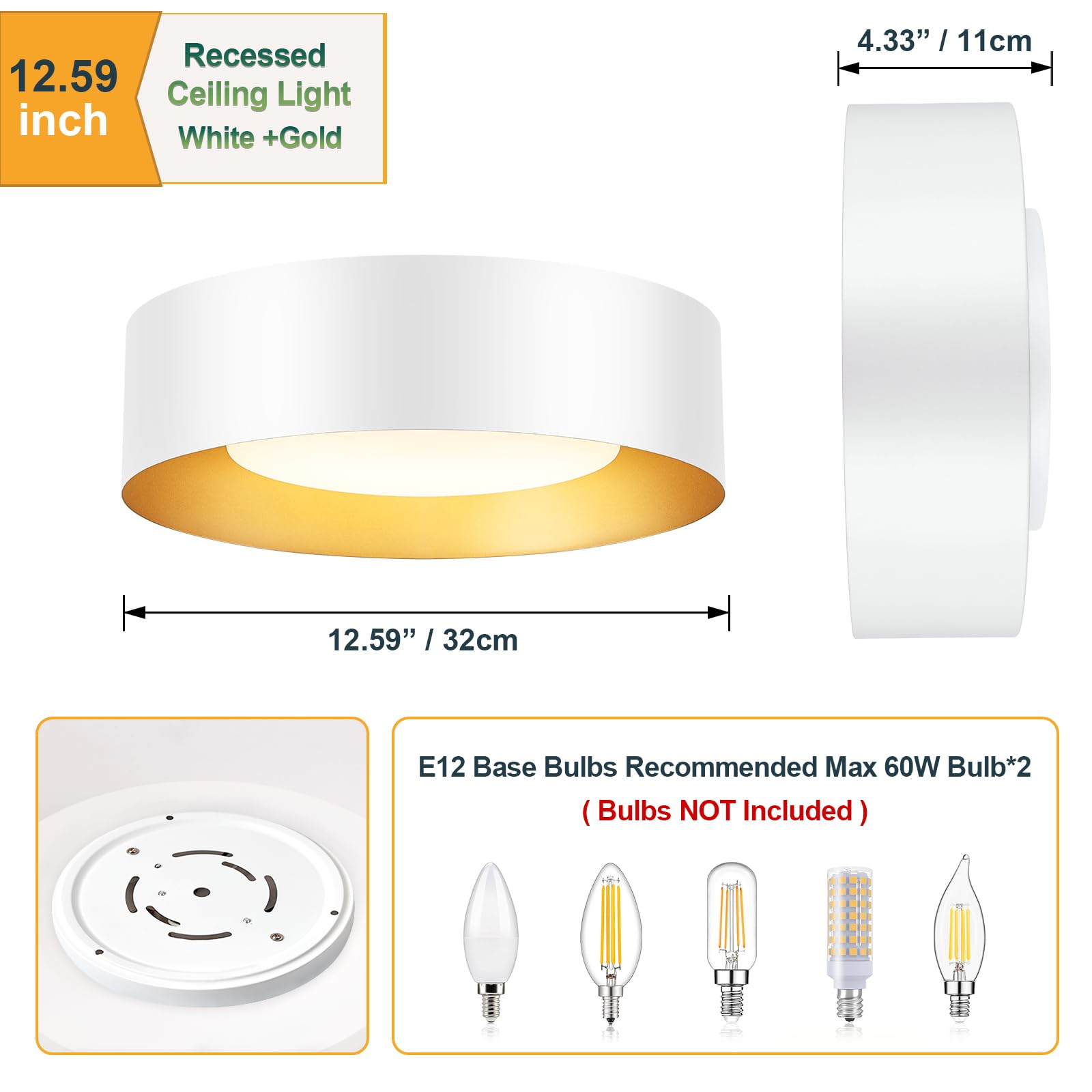 Goomavi Modern Flush Mount Ceiling Lights,Minimalist 12.5In Round Close To Ceiling Light Fixtures,White And Gold Metal Ceiling L