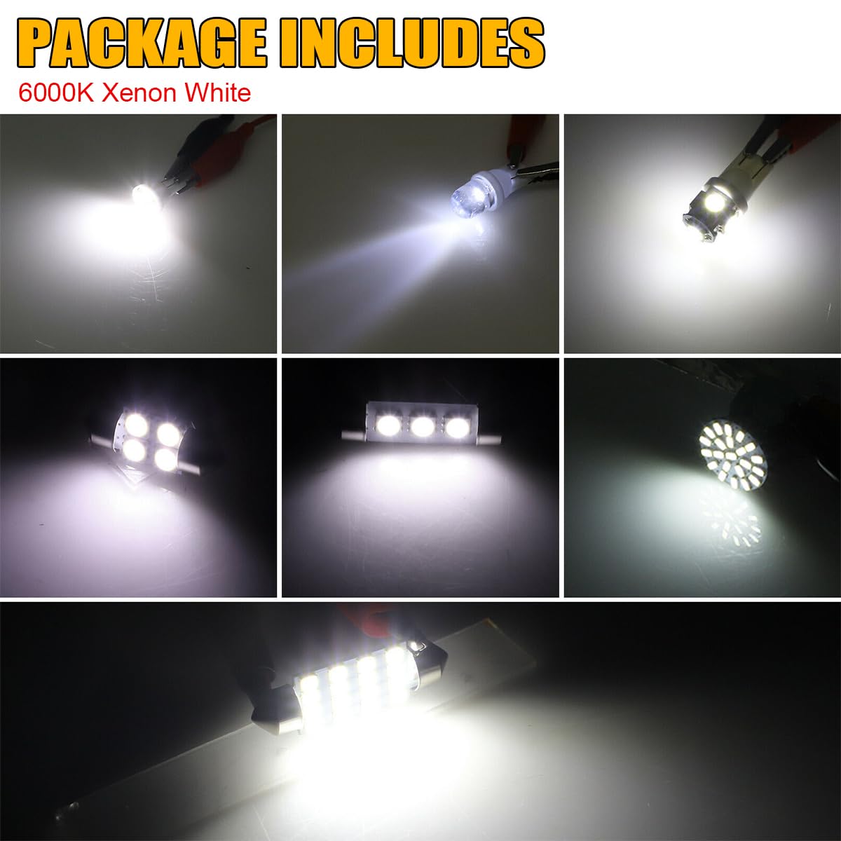 Auceli 42 Pcs Car Led Bulbs, Auto Interior Light Kit Set, Super Bright T10 31 Mm 36 Mm 41 Mm Replacement Bulb, Indoor Dome Map License Trunk License Plate White Lights