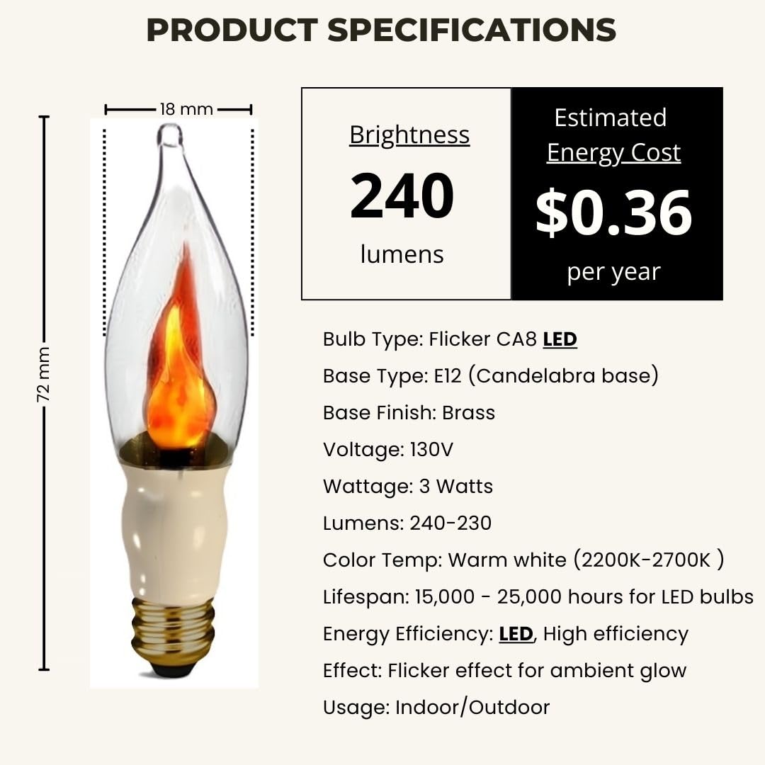 Royal Designs, Inc. Flicker Candelabra Style Led Light Bulbs, E12 Candelabra Base