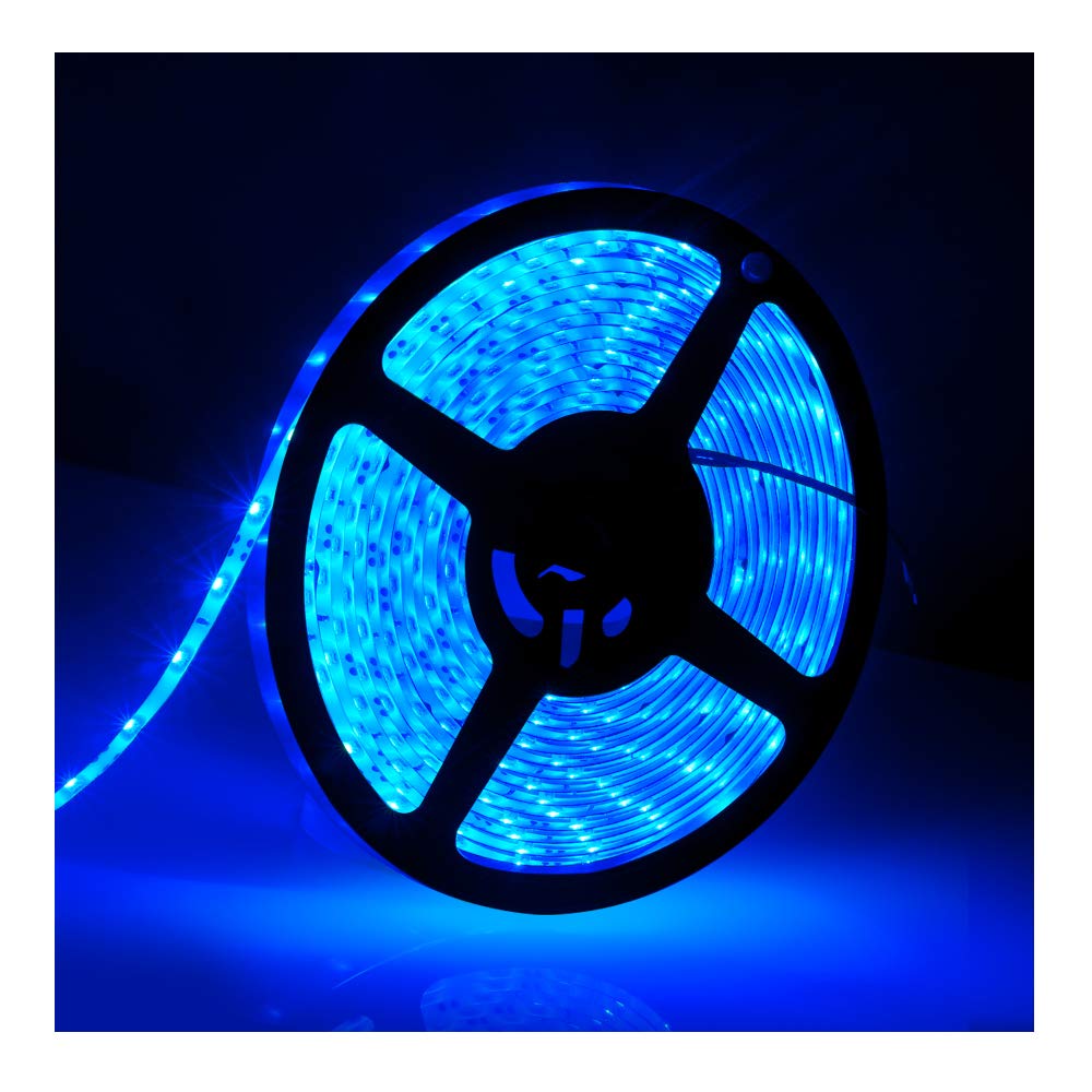 Ip65  12V Waterproof Flexible Led Strip Light(Power Cord Not Included)  16.4Ft/5M Cuttable Led Light Strips  300 Units 3528 Leds Lighting String  Led Tape(Blue) Power Adapter Not Included